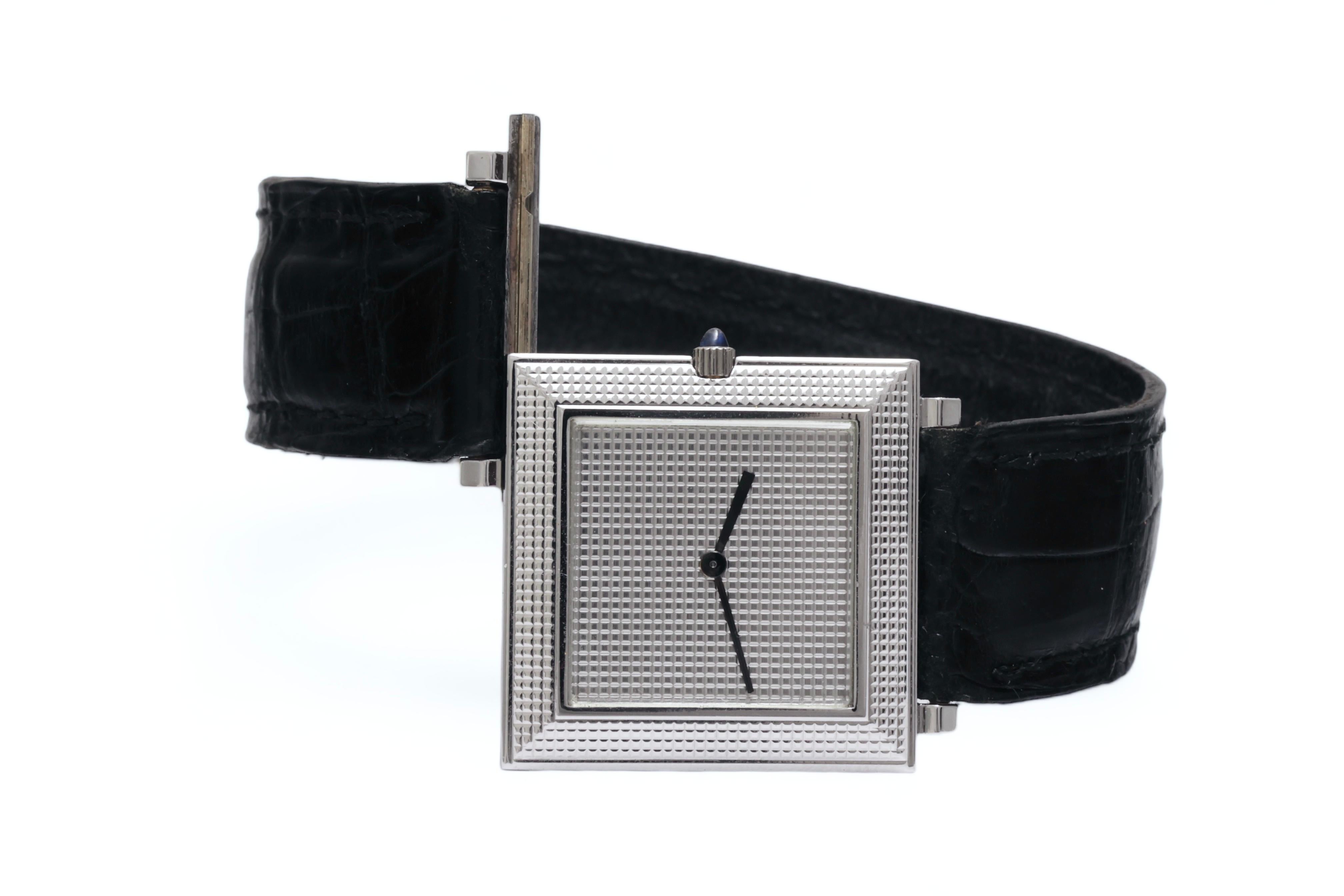 18 kt. Gold Boucheron Wristwatch, Extra-Flat Square Case Textured Dial & Bezel 4