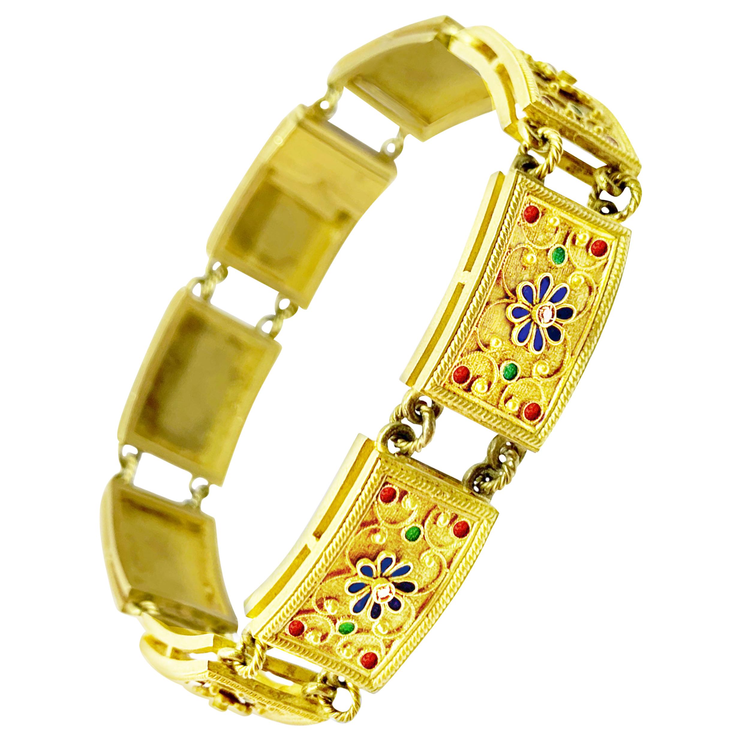 18 Karat Gold Bracelet with Diamonds and Polychrome Enamels