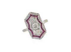 18 kt White Gold Diamonds Rubies Fashion Ring