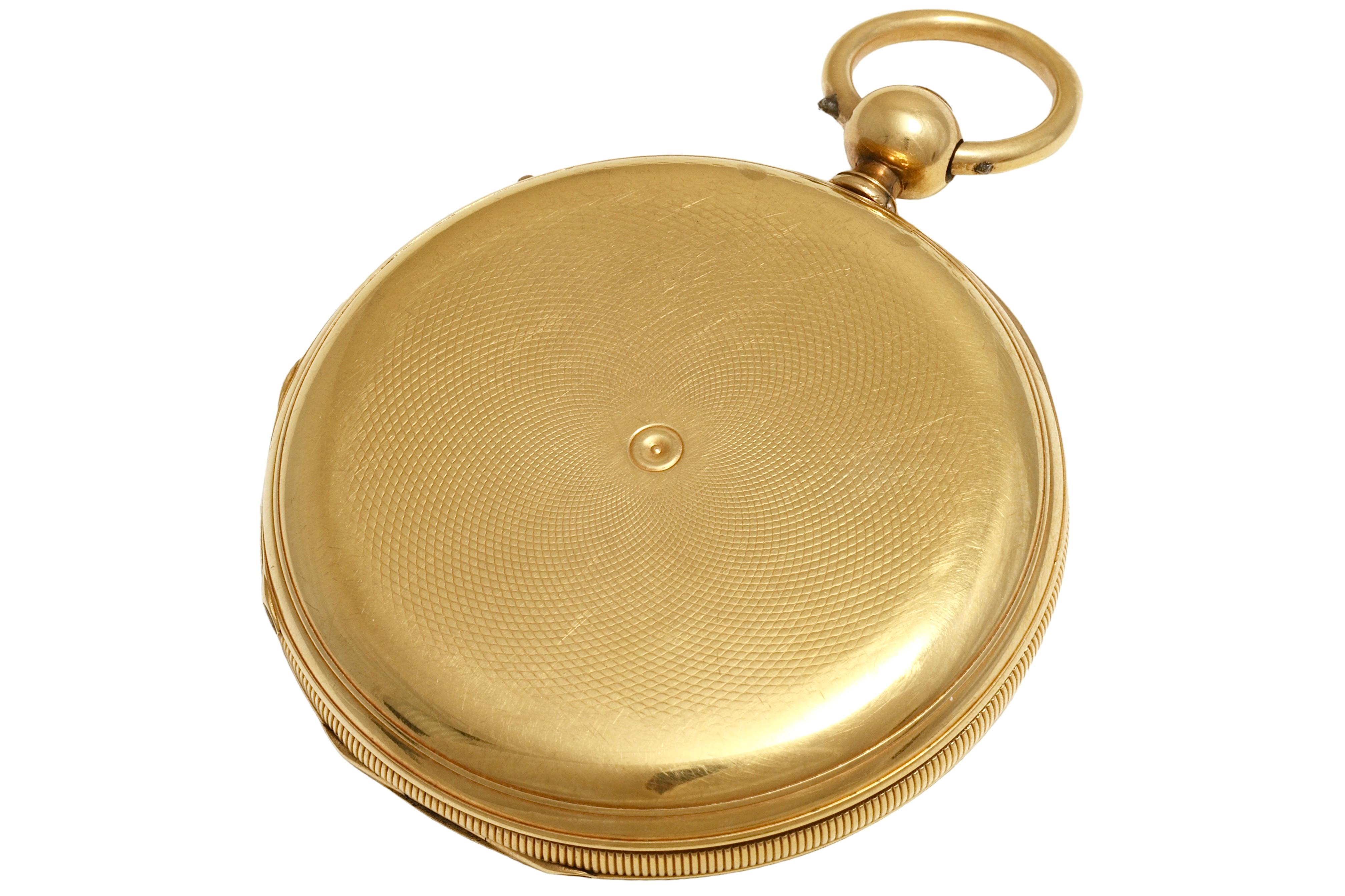 18 kt. Gold Dual Time, Dead Beat Second, Double Barrel A.Perret Pocket Watch For Sale 5