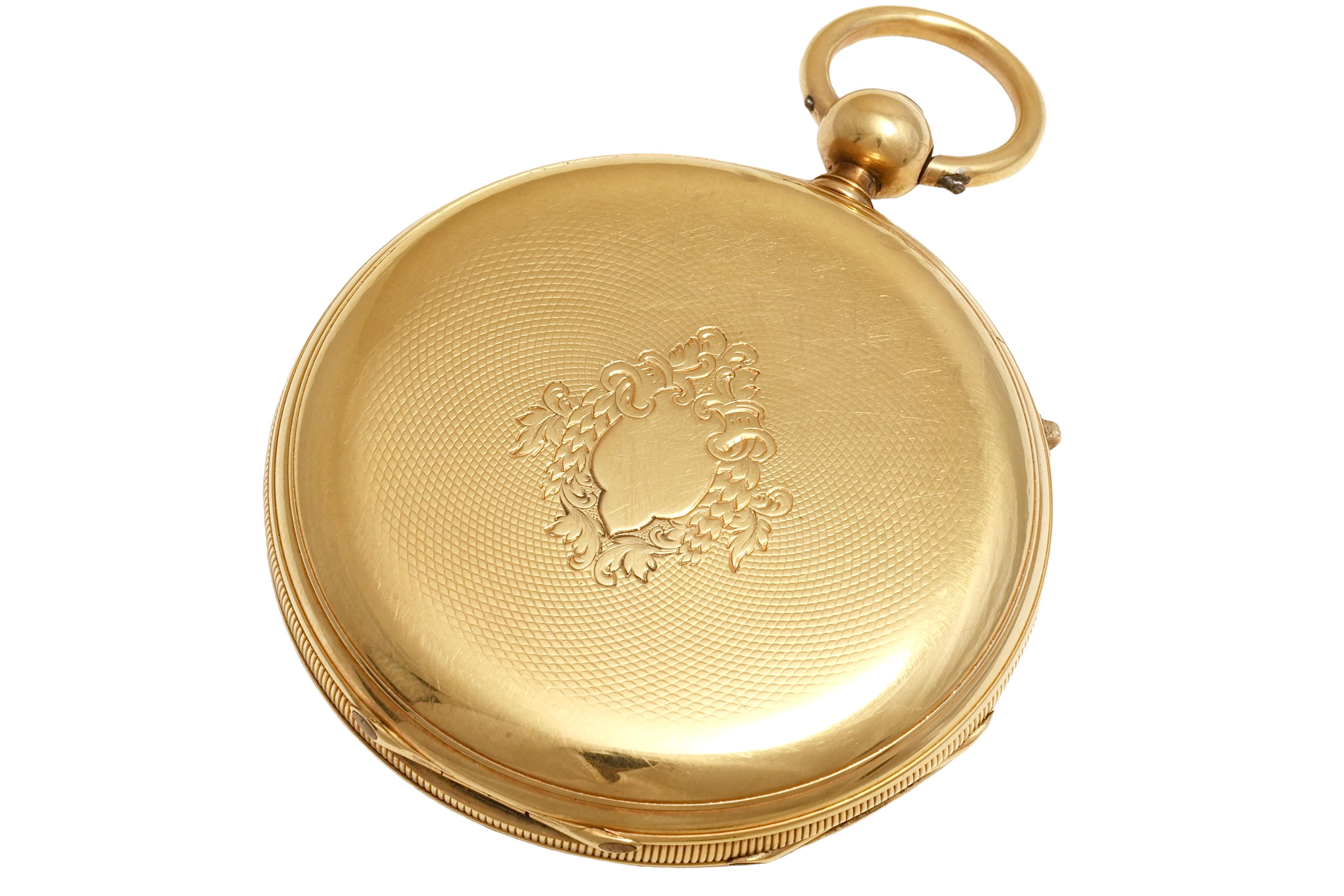 18 kt. Gold Dual Time, Dead Beat Second, Double Barrel A.Perret Pocket Watch In Excellent Condition For Sale In Antwerp, BE