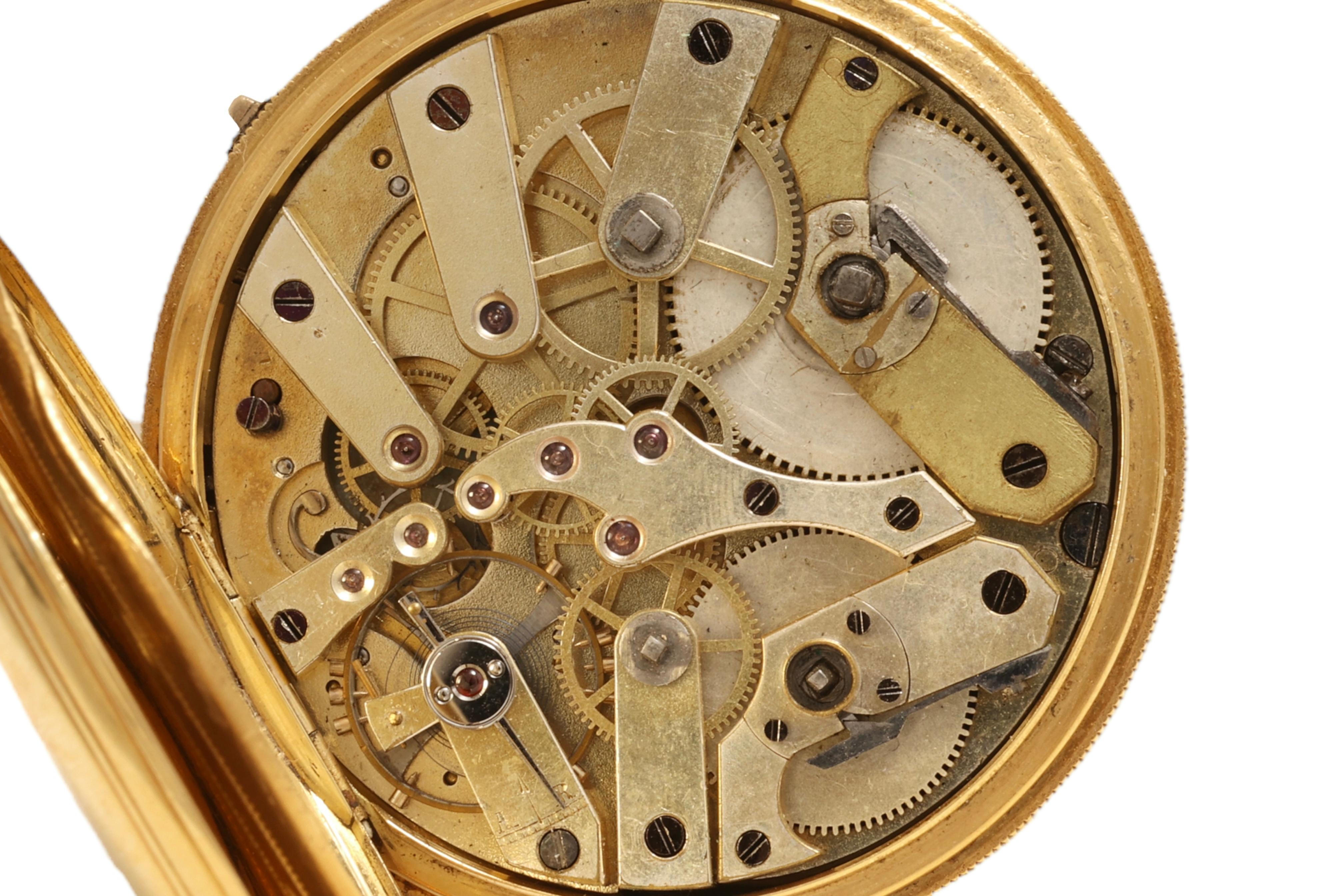 18 kt. Gold Dual Time, Dead Beat Second, Double Barrel A.Perret Pocket Watch For Sale 4