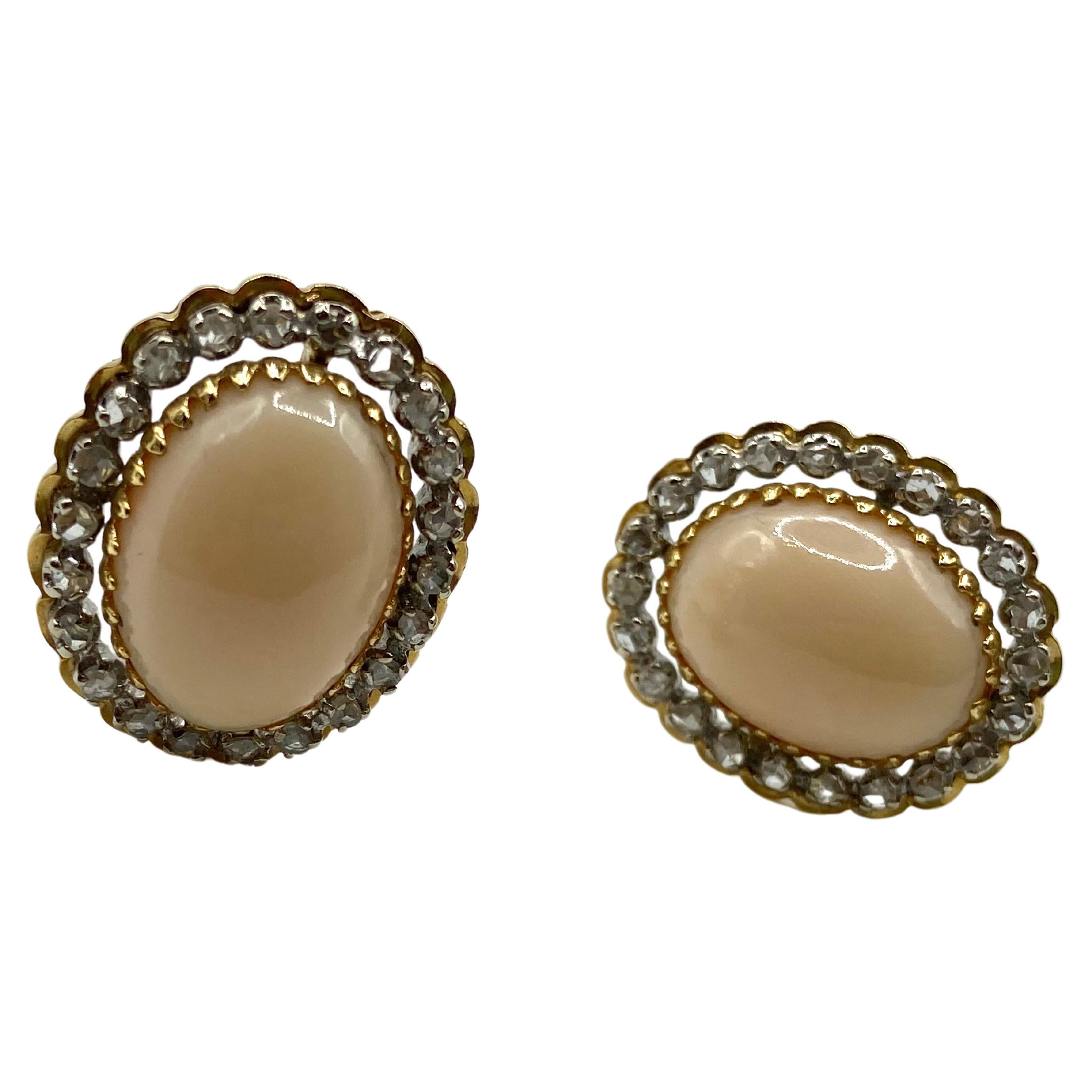 1960s Coral Diamond Platinum Gold Ear Pendants main image 0