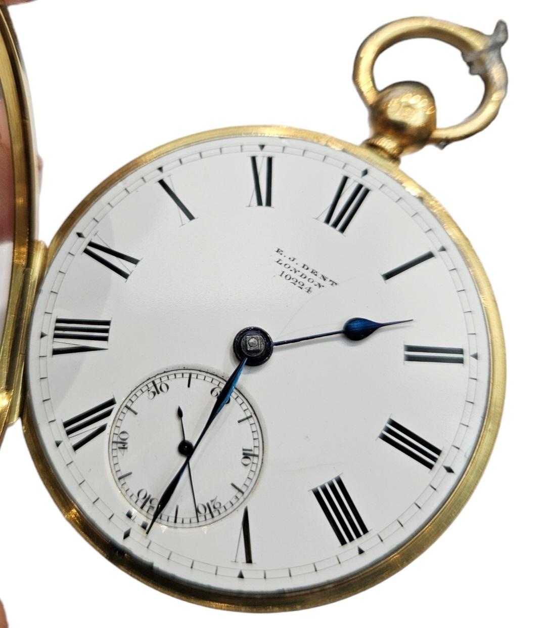 18 Kt Gold E.J Dent London, Yellow Gold, Open Face Verge Pocket watch   For Sale 5