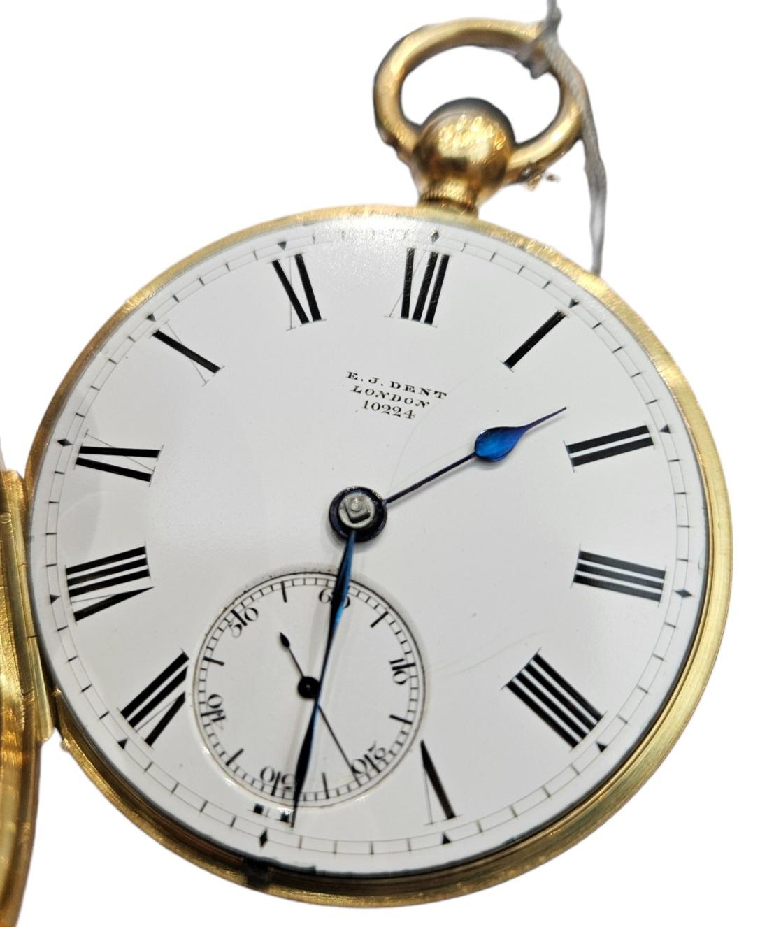 18 Kt Gold E.J Dent London, Yellow Gold, Open Face Verge Pocket watch   For Sale 7
