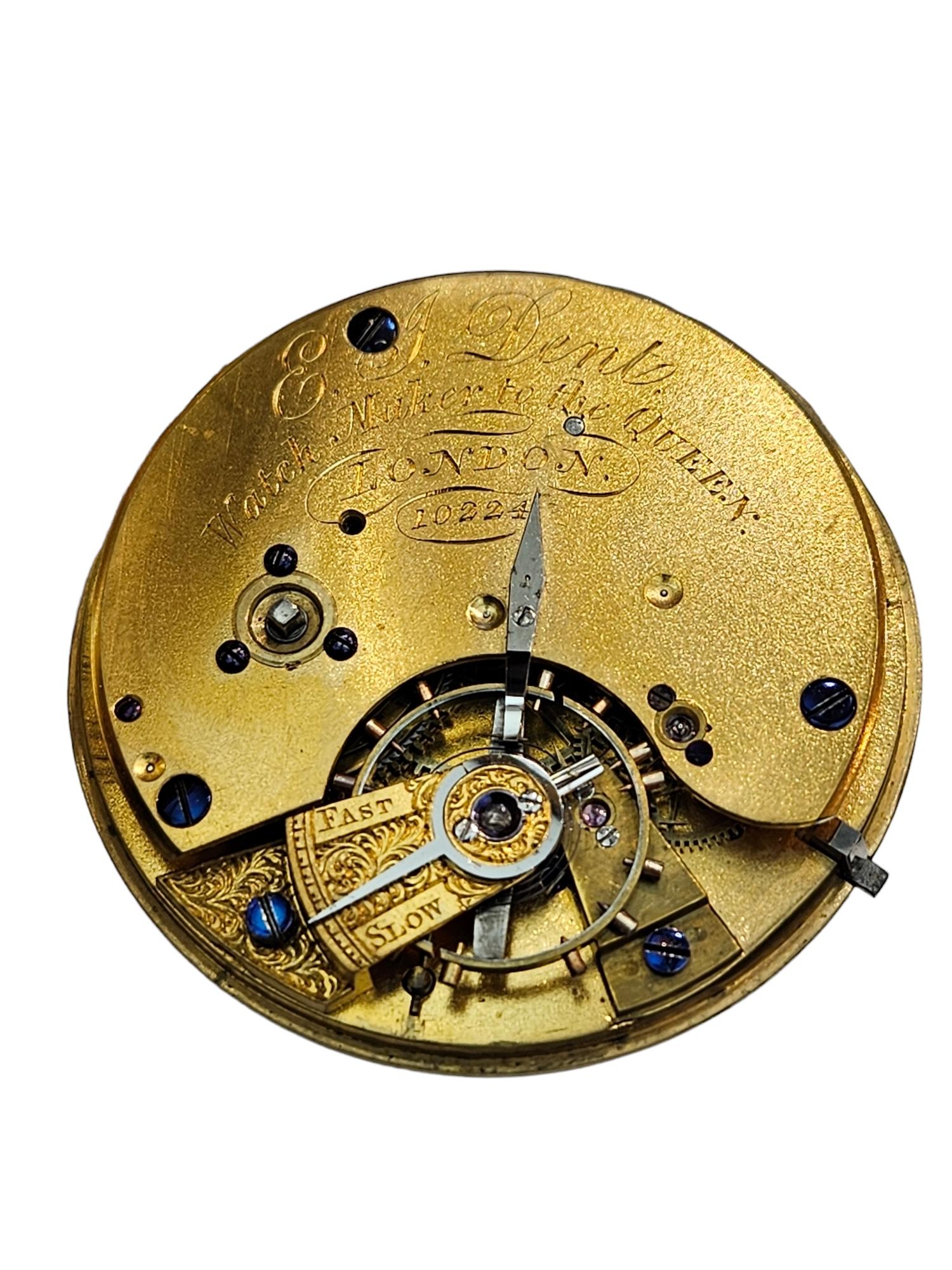 18 Kt Gold E.J Dent London, Yellow Gold, Open Face Verge Pocket watch   For Sale 10