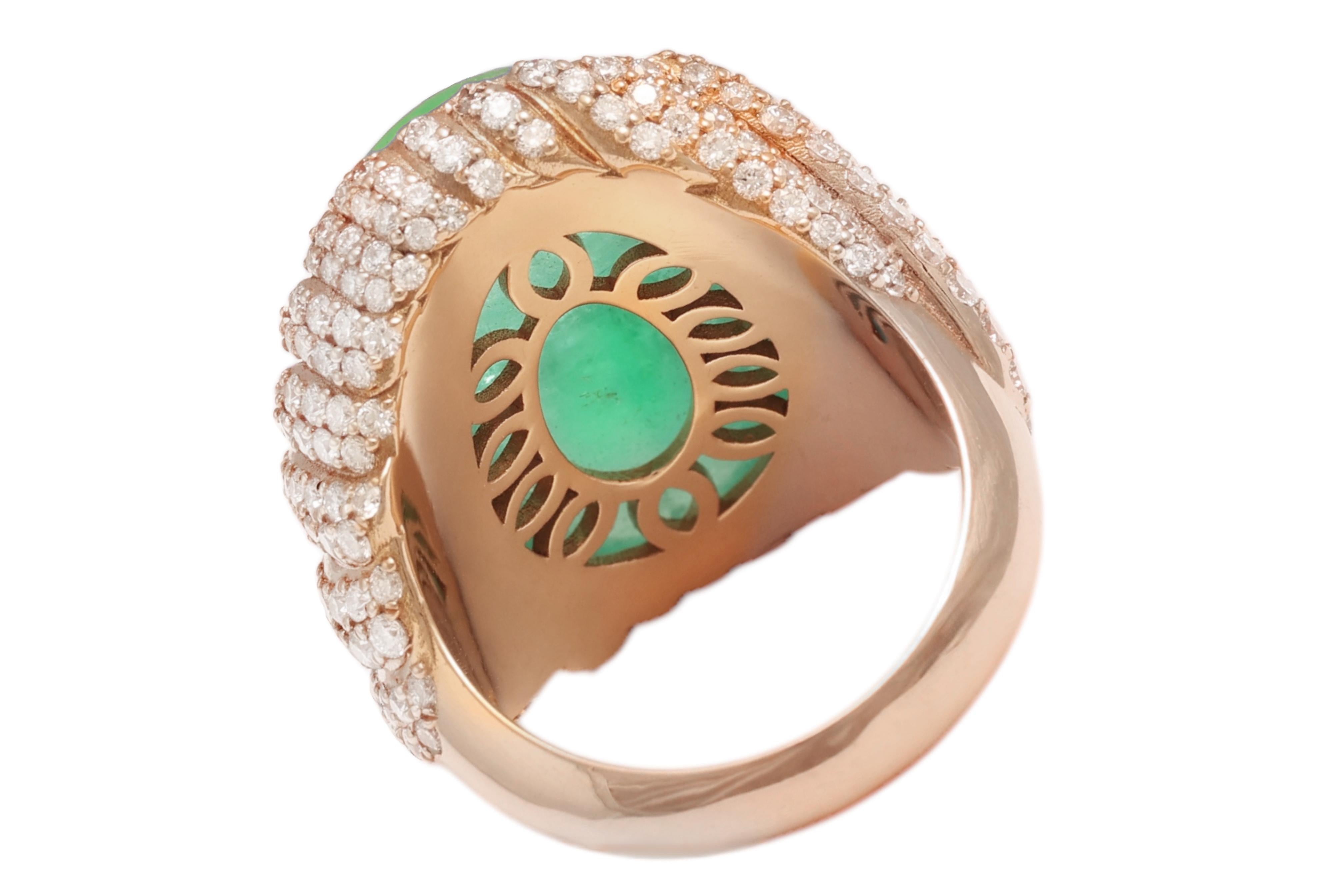18 Kt Gold, Smaragd 24 Karat Cabochon & 3 Karat Diamant Ring im Angebot 5