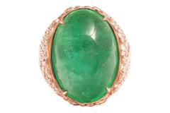 Joël Glecer 18K Gold 24.52 Ct Emerald Cabochon & 3 Ct Diamond Ring