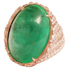 18 Kt Gold, Smaragd 24 Karat Cabochon & 3 Karat Diamant Ring