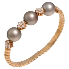 Bracciale flessibile in oro 18 Kt Perle di Tahiti e diamanti