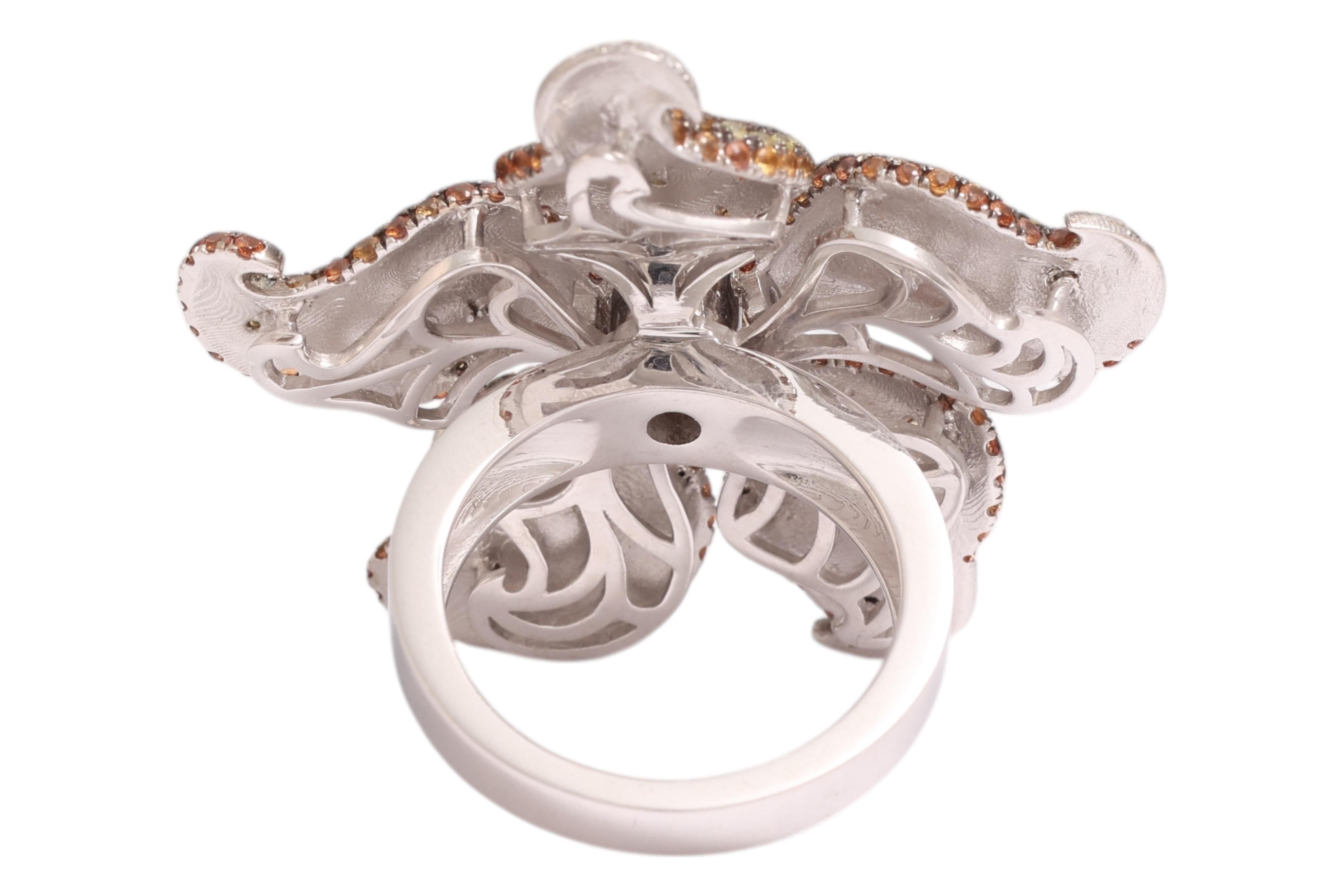 18 Kt Gold Flower Ring, Tsavorites, Citrine & Diamonds, A Real Piece of Art For Sale 6