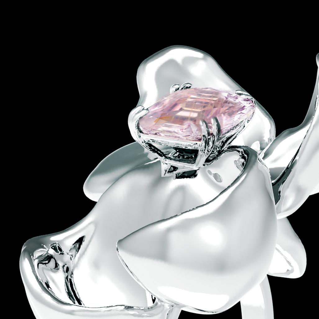 Eighteen Karat White Gold GRS No Heat Padparadscha Sapphire Contemporary Ring  For Sale 3