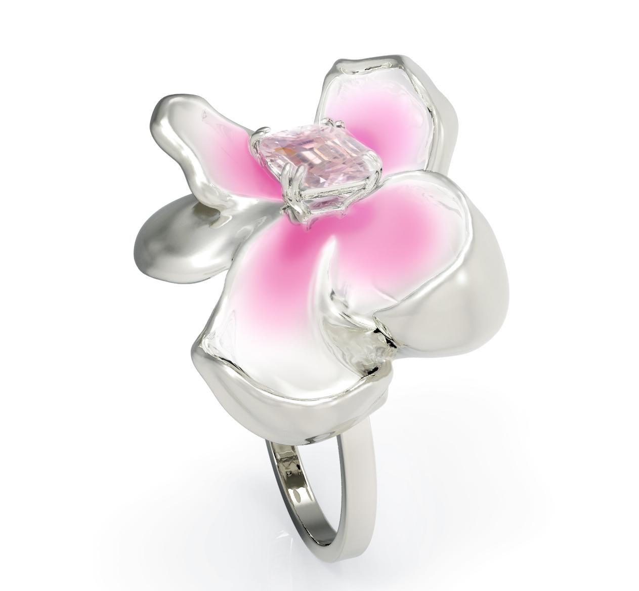 Achtzehn Karat Gold GRS zertifizierter unbehandelter Padparadscha-Saphir-Emaille-Ring im Zustand „Neu“ im Angebot in Berlin, DE
