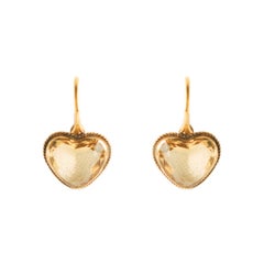 18 Kt Gold Heart-Shaped Earrings in with Citrine Quartz from Early 1900