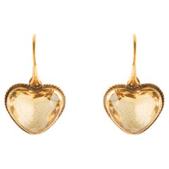 18 Kt Gold Heart-Shaped Earrings in with Citrine Quartz from Early 1900