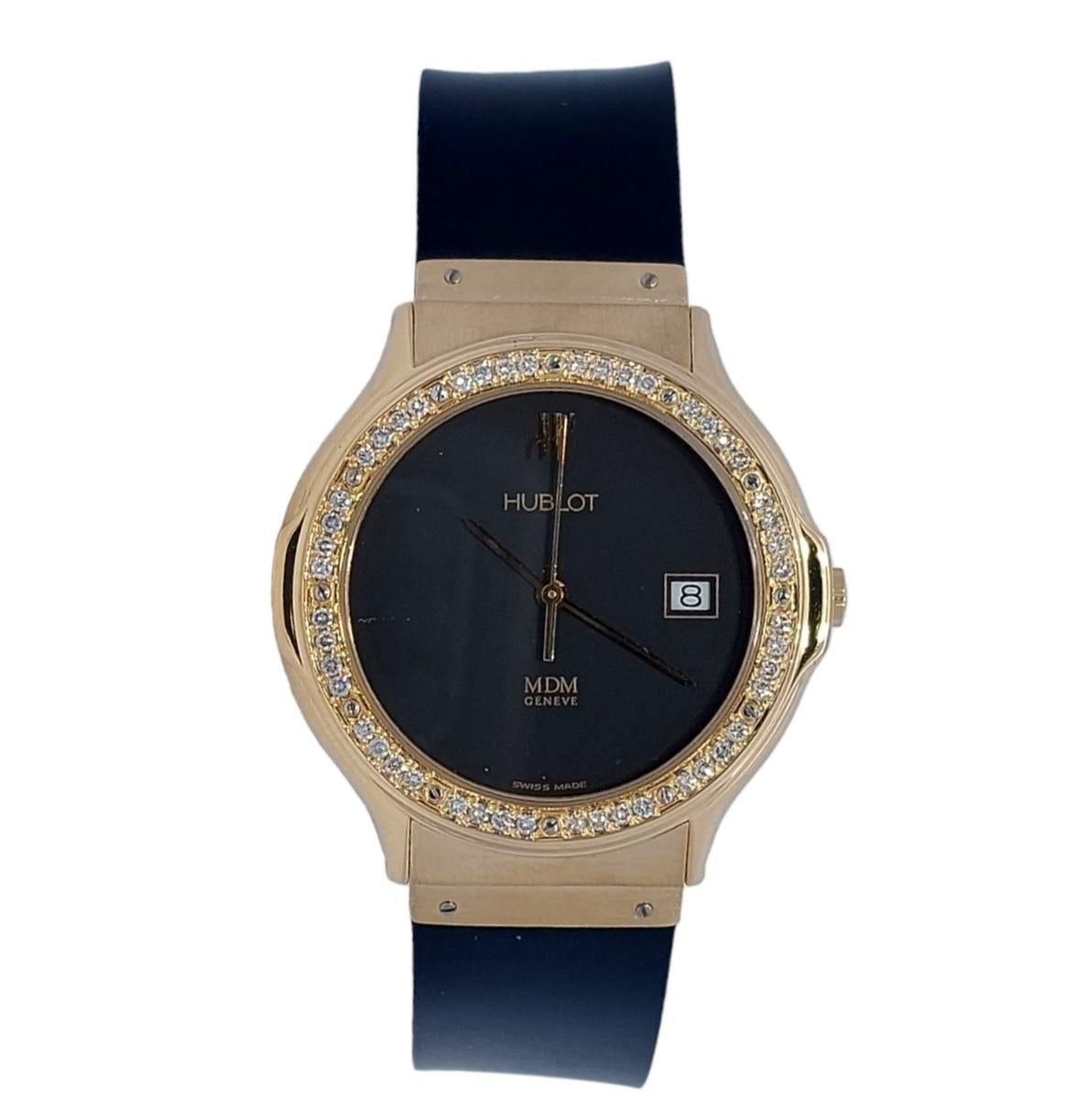 18 Karat Gold Hublot MDM Quartz Watch with Diamonds at 1stDibs