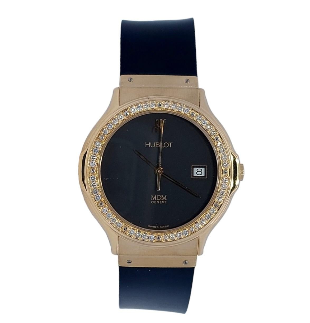 Brilliant Cut 18 Karat Gold Hublot MDM Quartz Watch with Diamonds