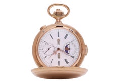 18 Kt Gold Hunter Pocket Watch Triple Calendar Moon Phase Chrono Minute Repeater