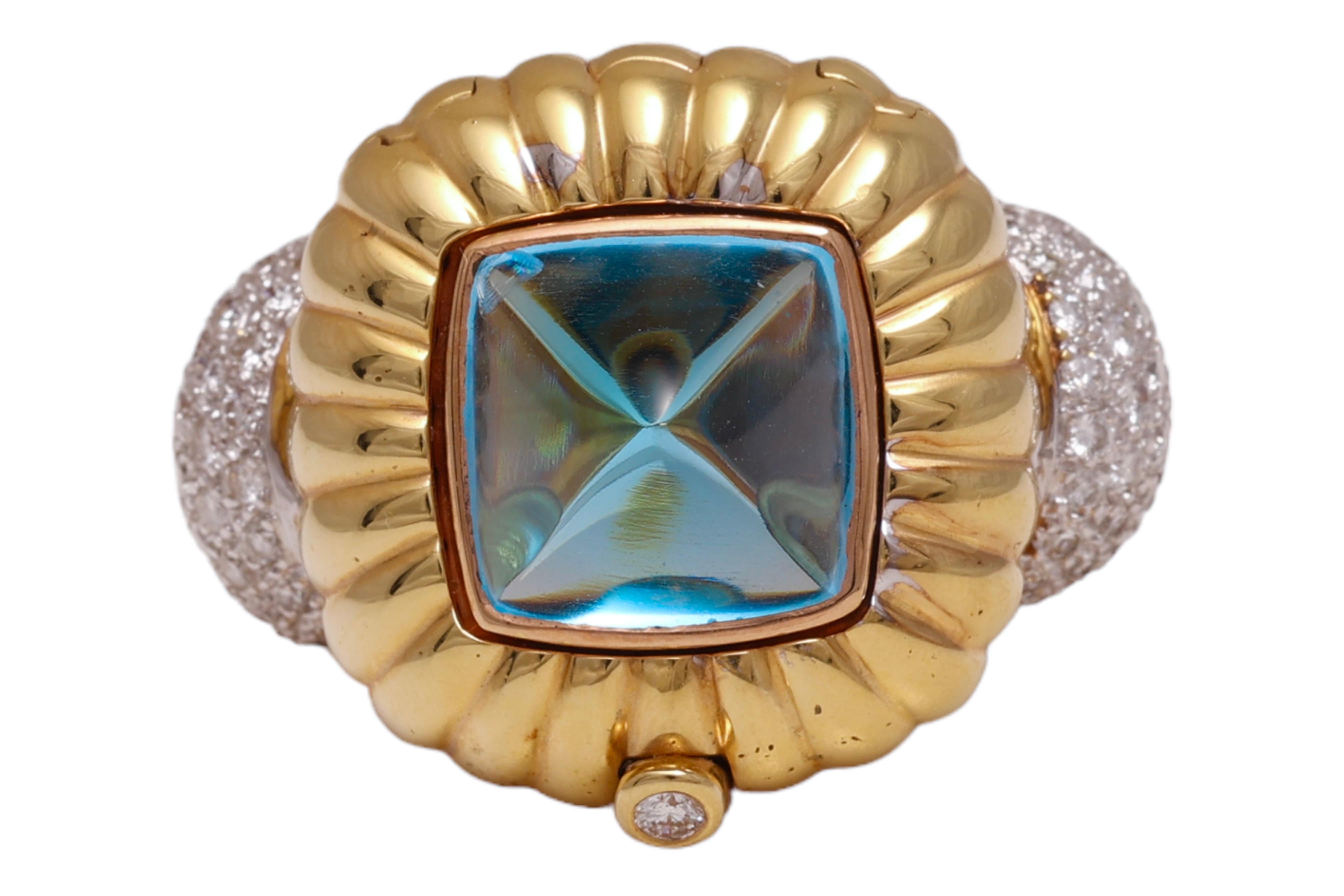 Anello con diamante con pietre di colore intermedio intercambiabili in oro 18 Kt 

Materiale: 18 kt. Oro giallo

Misura dell'anello: 52 EU / 6 US (può essere ridimensionato gratuitamente)

Peso totale: 25 grammi / 0,880 oz / 16,1 dwt