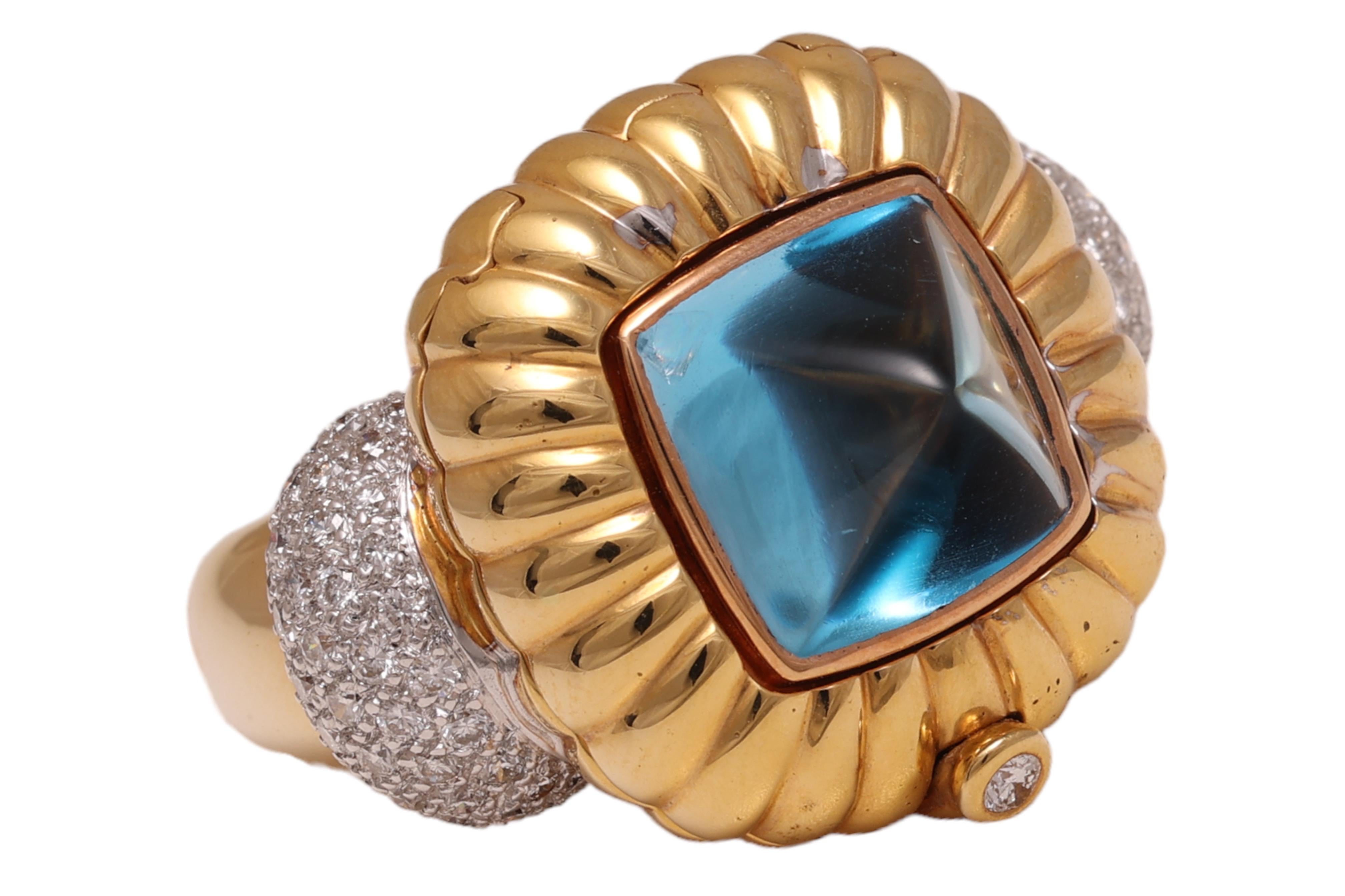 Pan di zucchero Anello con diamante con pietre di colore intermedio intercambiabili in oro 18 Kt in vendita
