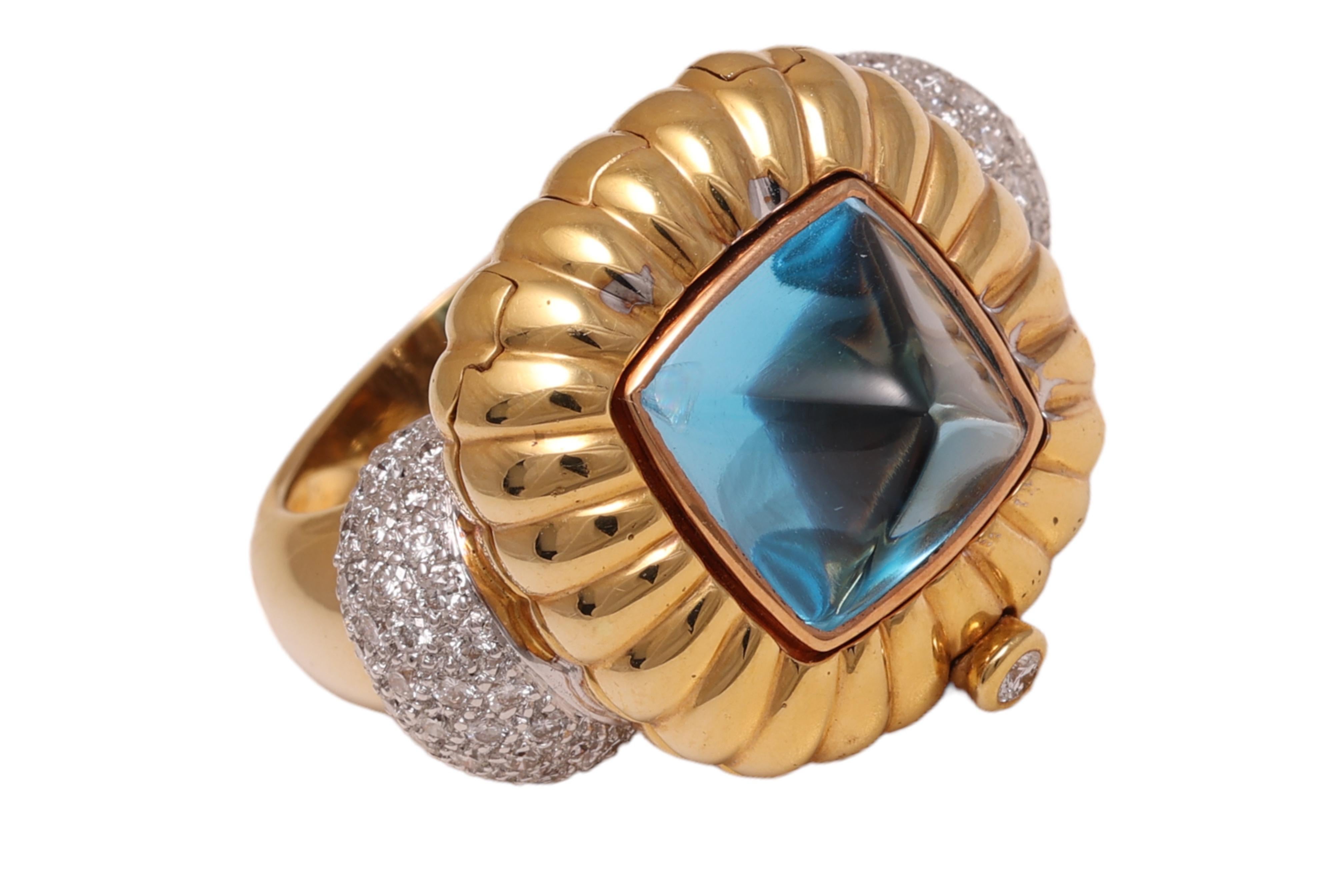 Anello con diamante con pietre di colore intermedio intercambiabili in oro 18 Kt in vendita 2