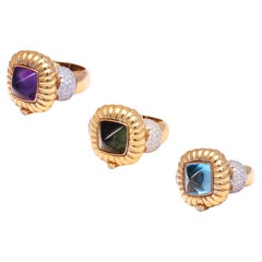Anello con diamante con pietre di colore intermedio intercambiabili in oro 18 Kt