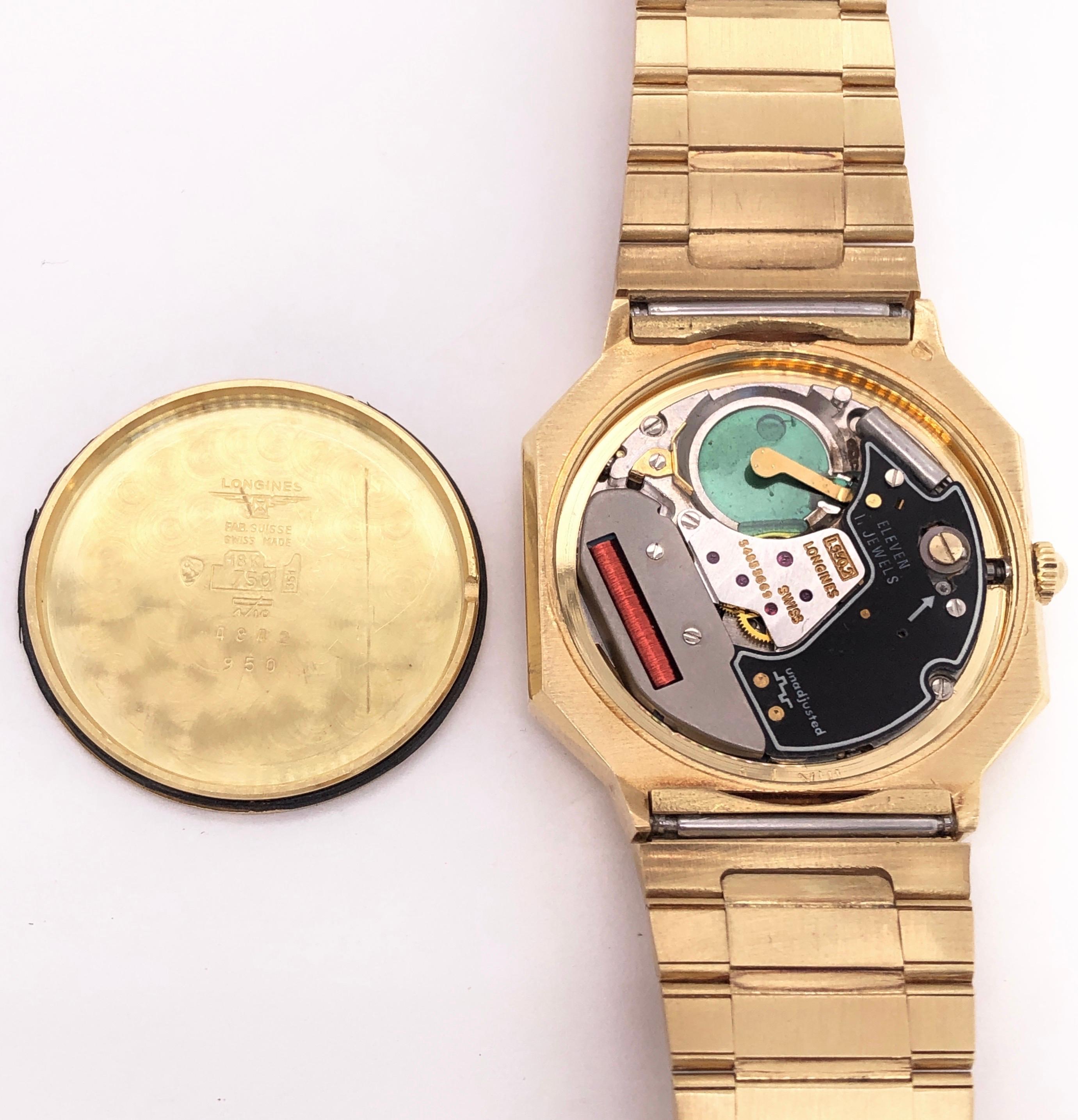 18 Karat Gold Longines Octagon Quartz Men's Dress Watch with 18 Kt Gold Bracelet 2