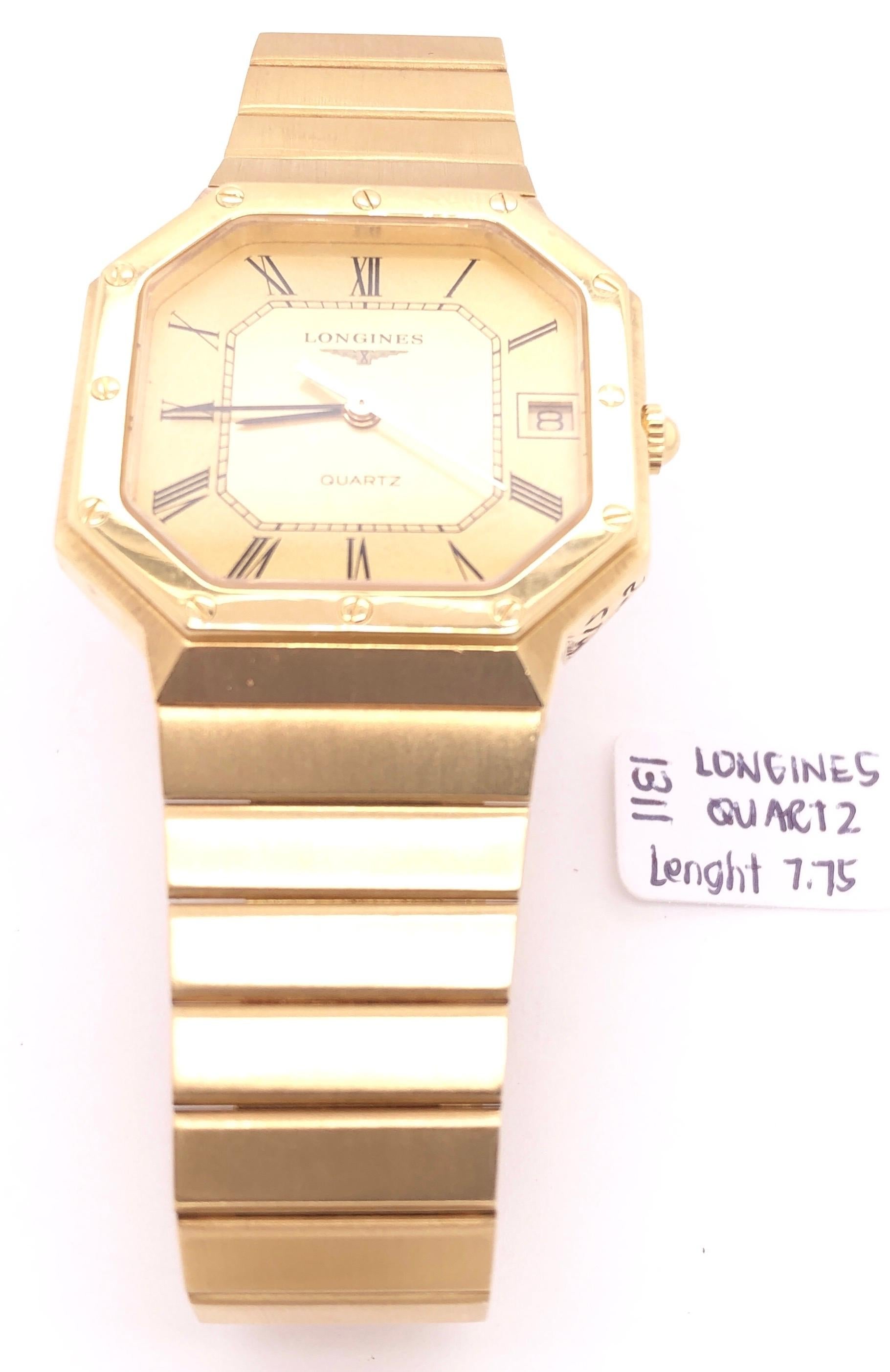 18 Karat Gold Longines Octagon Quartz Men's Dress Watch with 18 Kt Gold Bracelet 7