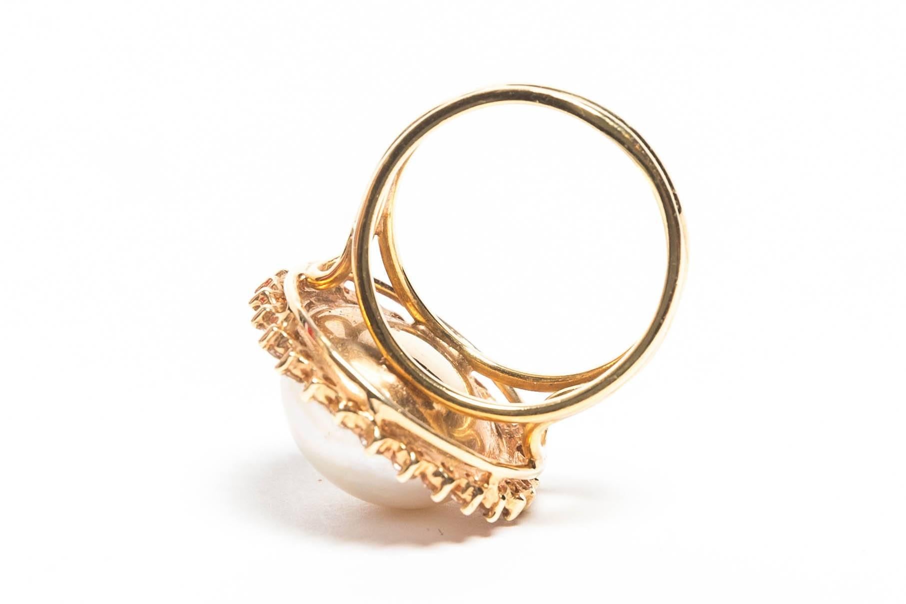 18 Kt Gold Mabe Pearl and Diamond Cocktail Ring  5
