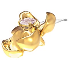 Fancy Purple Pink Diamond Eighteen Karat Yellow Gold Magnolia Pendant Necklace