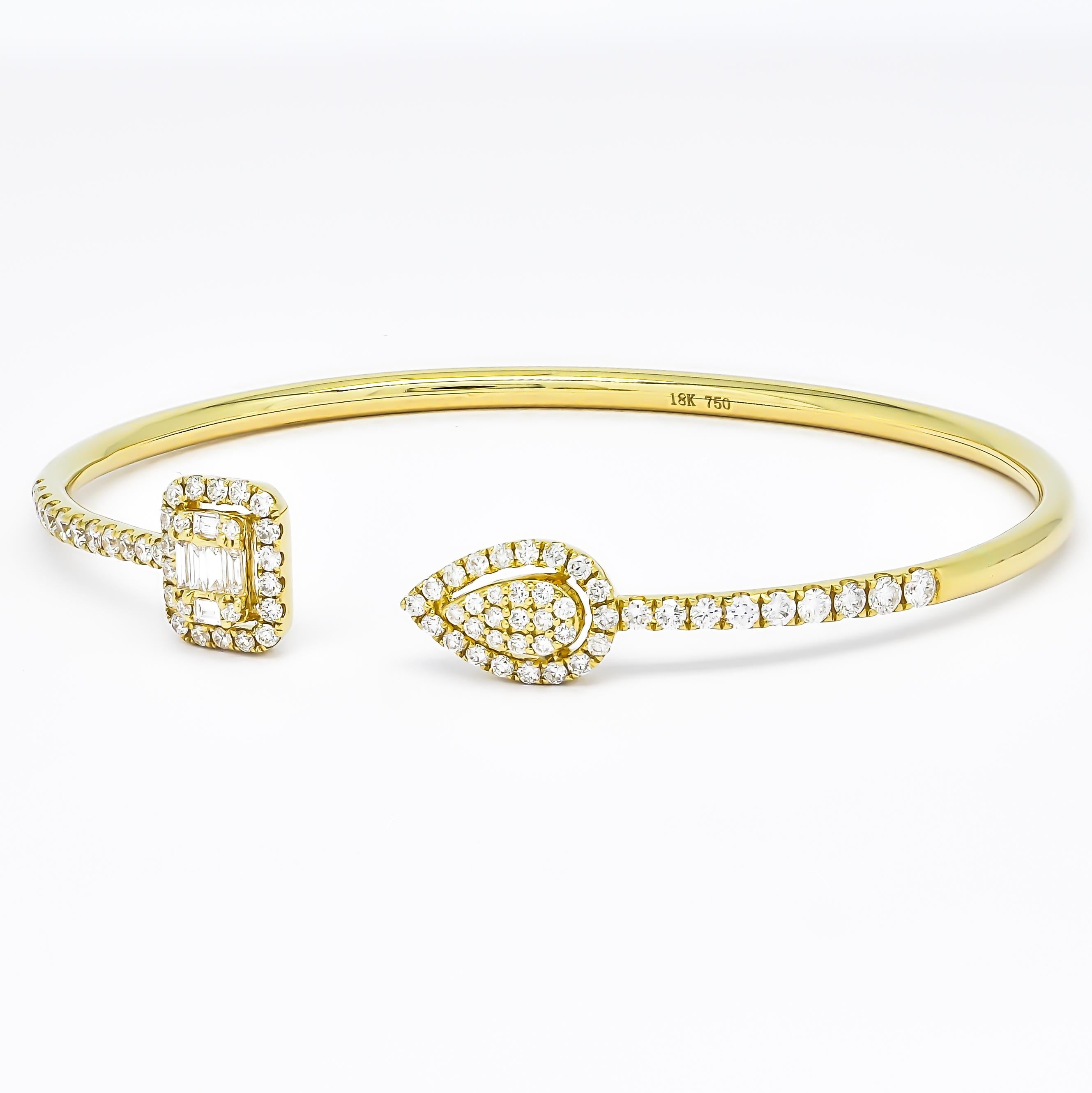 A masterful symphony of sophistication, this piece features a captivating blend of multi-shaped clusters, including Tapered Baguette and Round-shape diamonds, meticulously arranged to create a visual spectacle that goes beyond the ordinary.

Crafted