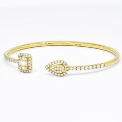Natural Diamond Bagle 1.15 cts 18 Karat Yellow Gold Modern Bangle Bracelet