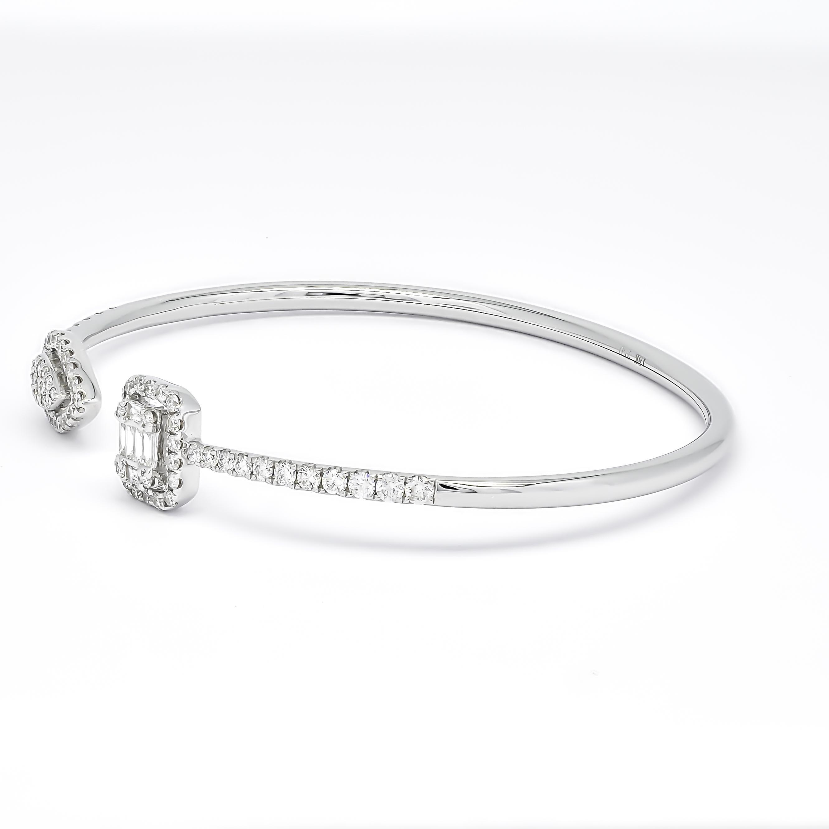 Moderne Bracelet jonc pour femmes en or blanc 18 carats avec diamants naturels 1,15 carat en vente