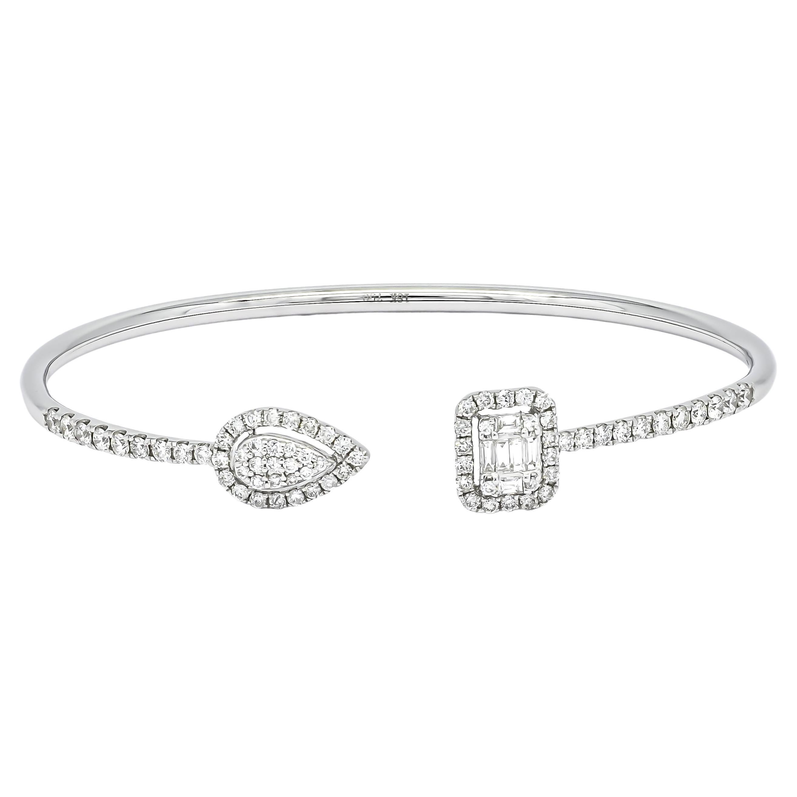 Bracelet jonc pour femmes en or blanc 18 carats avec diamants naturels 1,15 carat