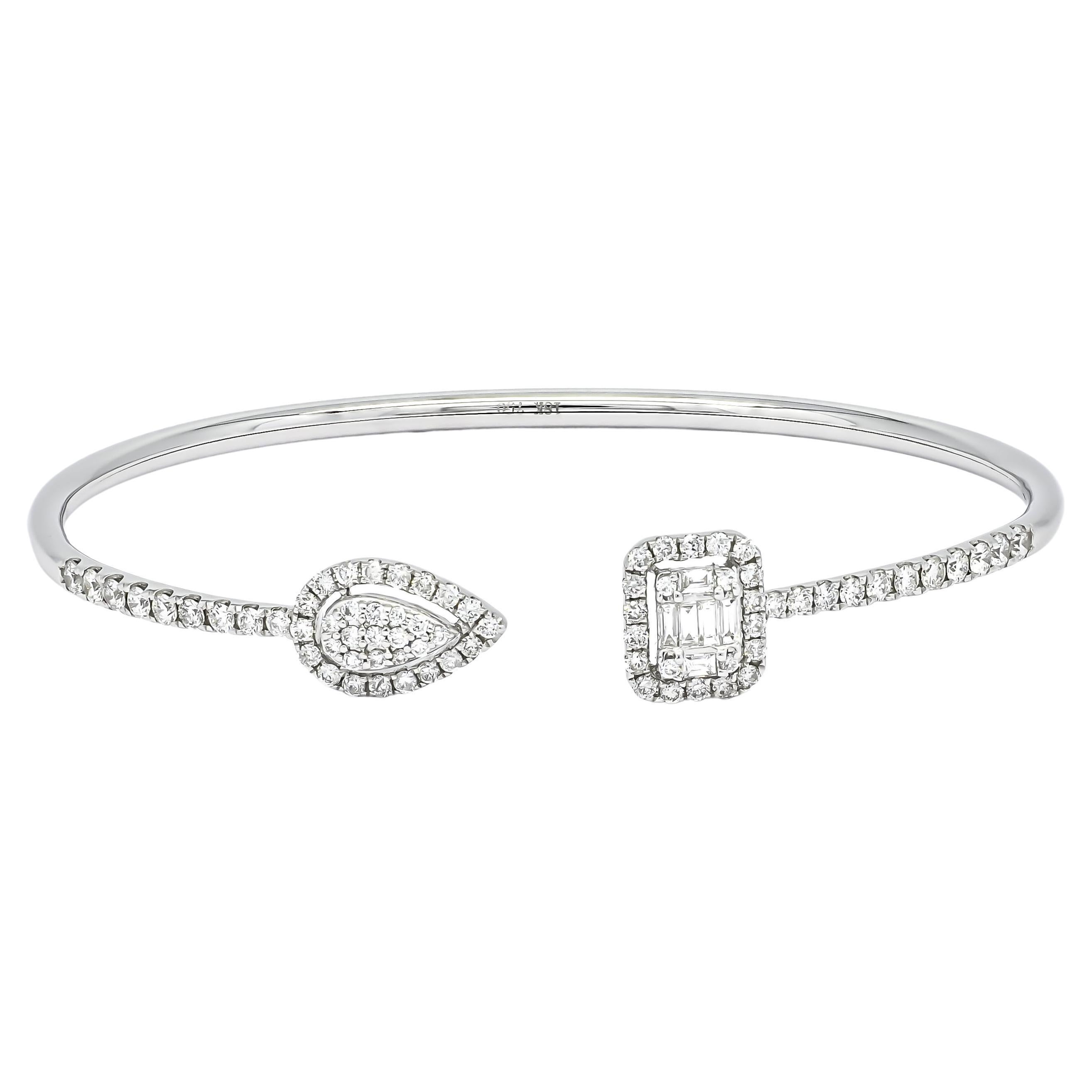 Natural Diamond Bangle 1.15 cts 18 Karat White Gold Women Bangle Bracelet