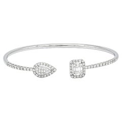 Bracelet jonc pour femmes en or blanc 18 carats avec diamants naturels 1,15 carat