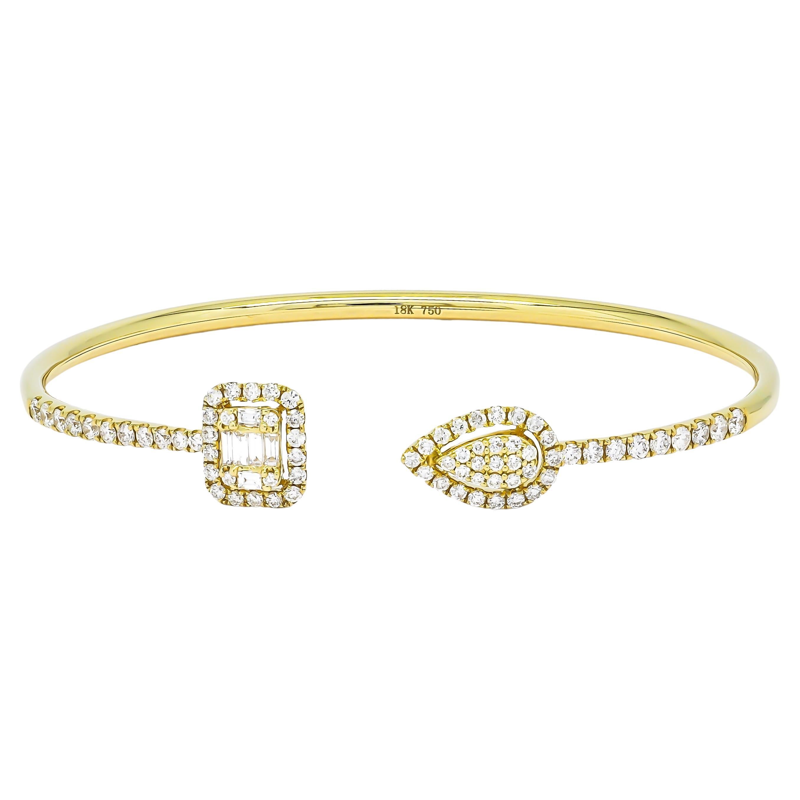 Natural Diamond Bagle 1.15 cts 18 Karat Yellow Gold Modern Bangle Bracelet For Sale