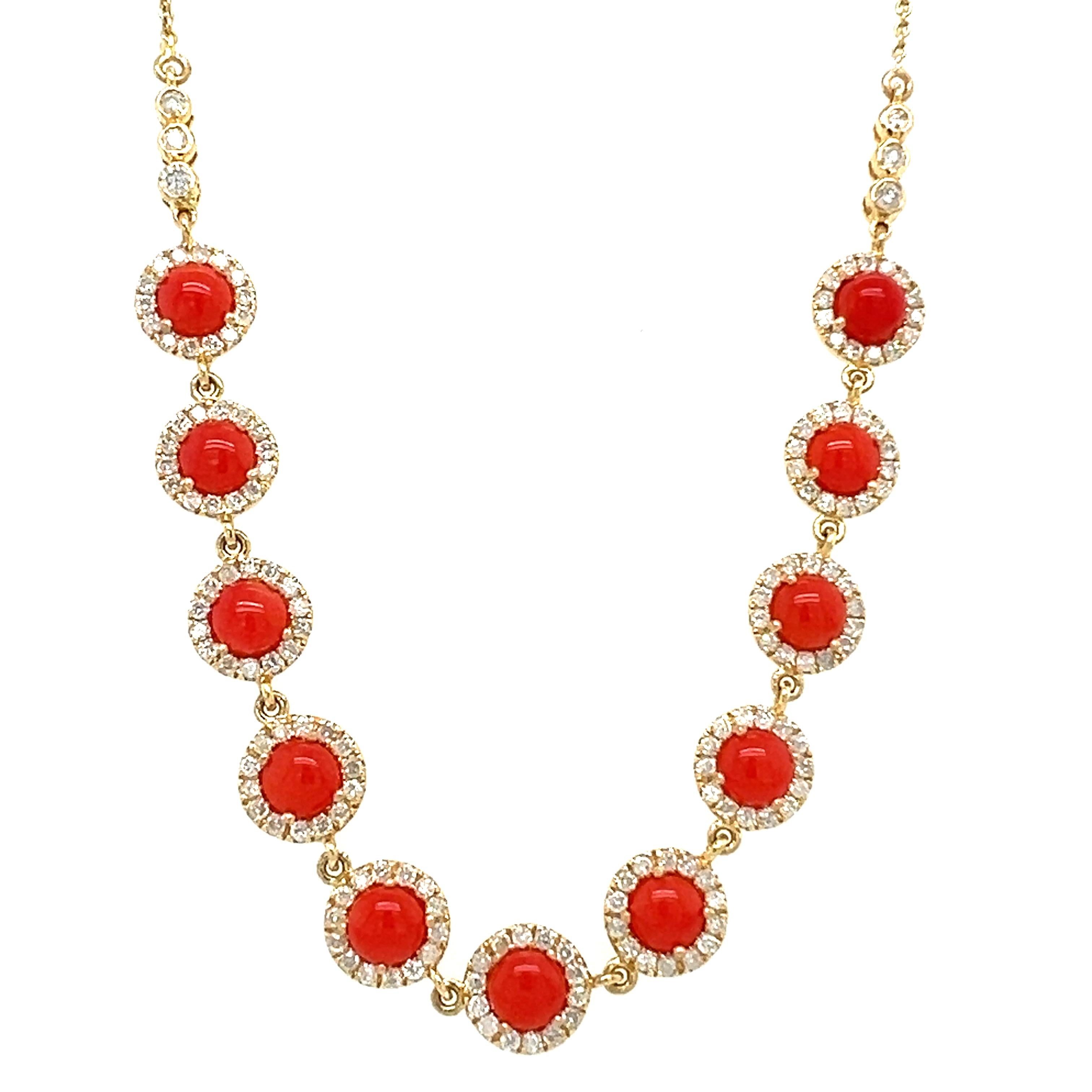  18 Kt gold natural Coral and diamond necklace In New Condition In New York, NY