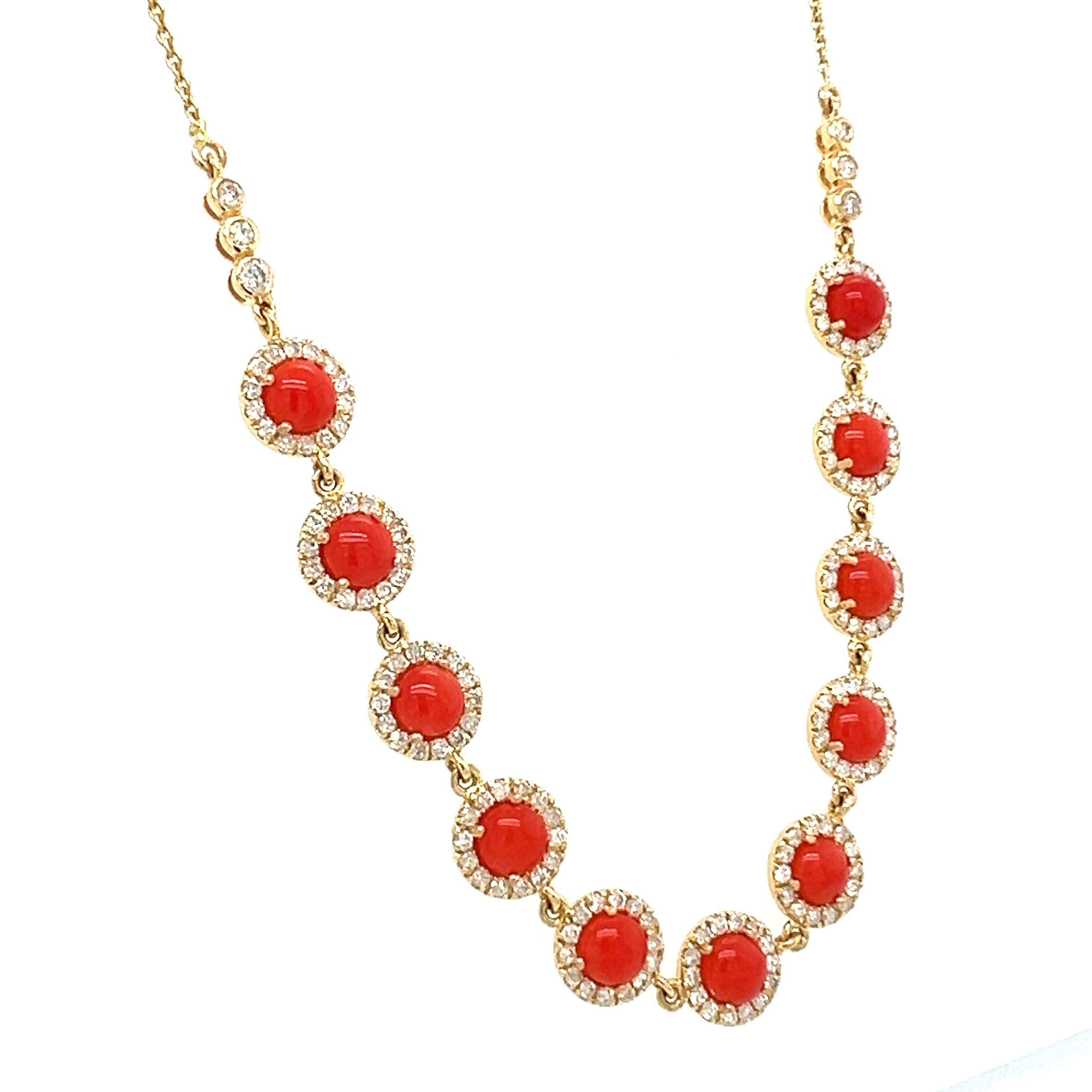 Women's  18 Kt gold natural Coral and diamond necklace