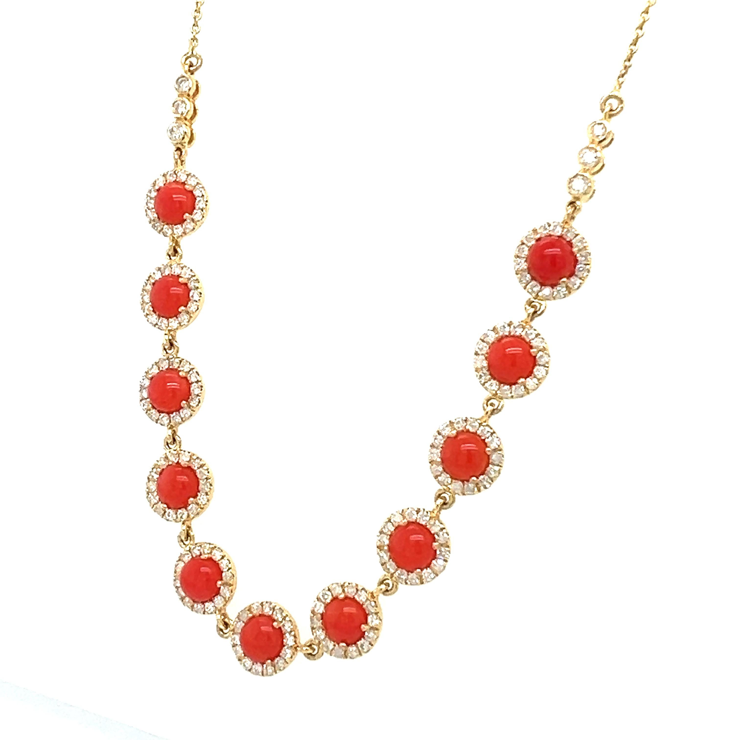  18 Kt gold natural Coral and diamond necklace 1