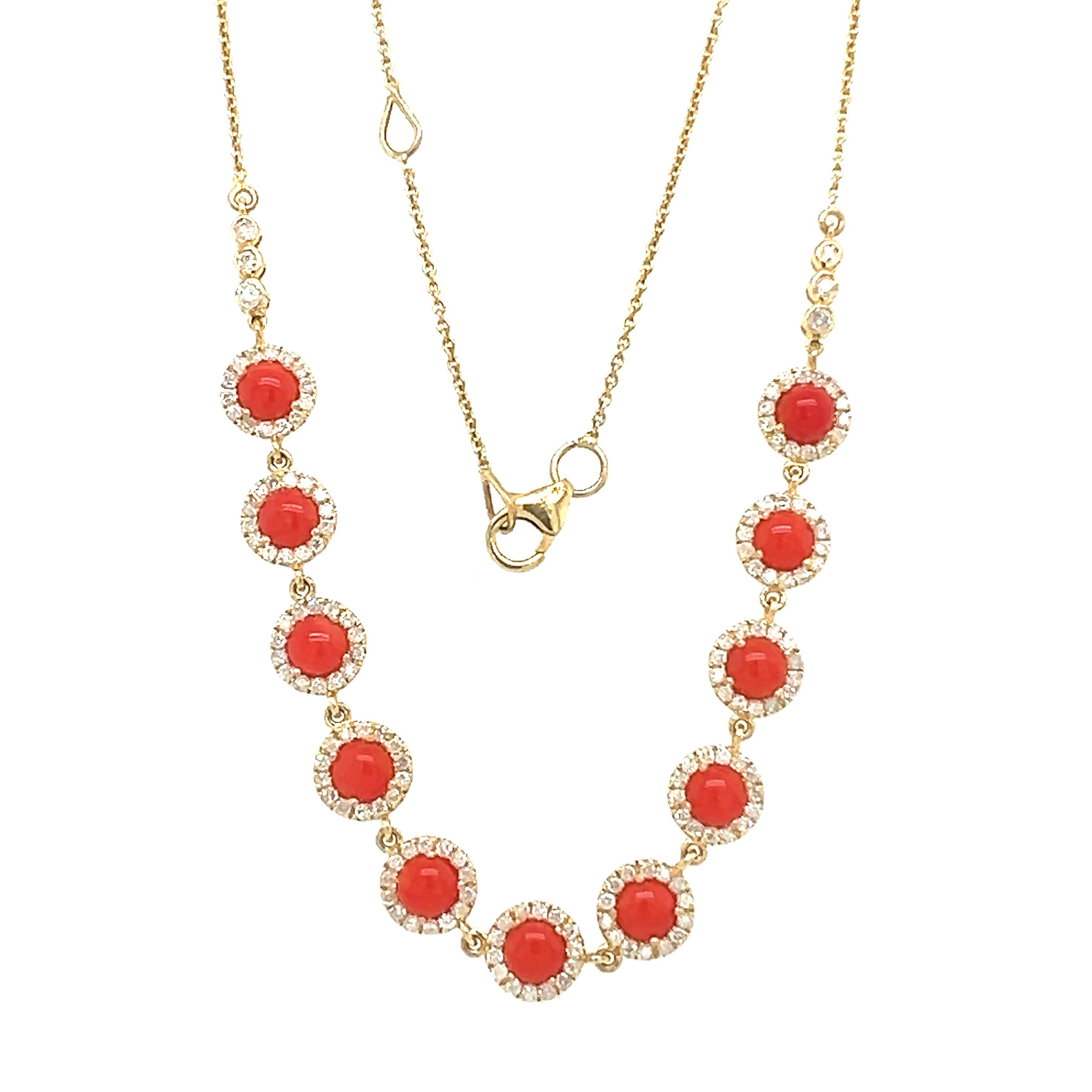  18 Kt gold natural Coral and diamond necklace 2