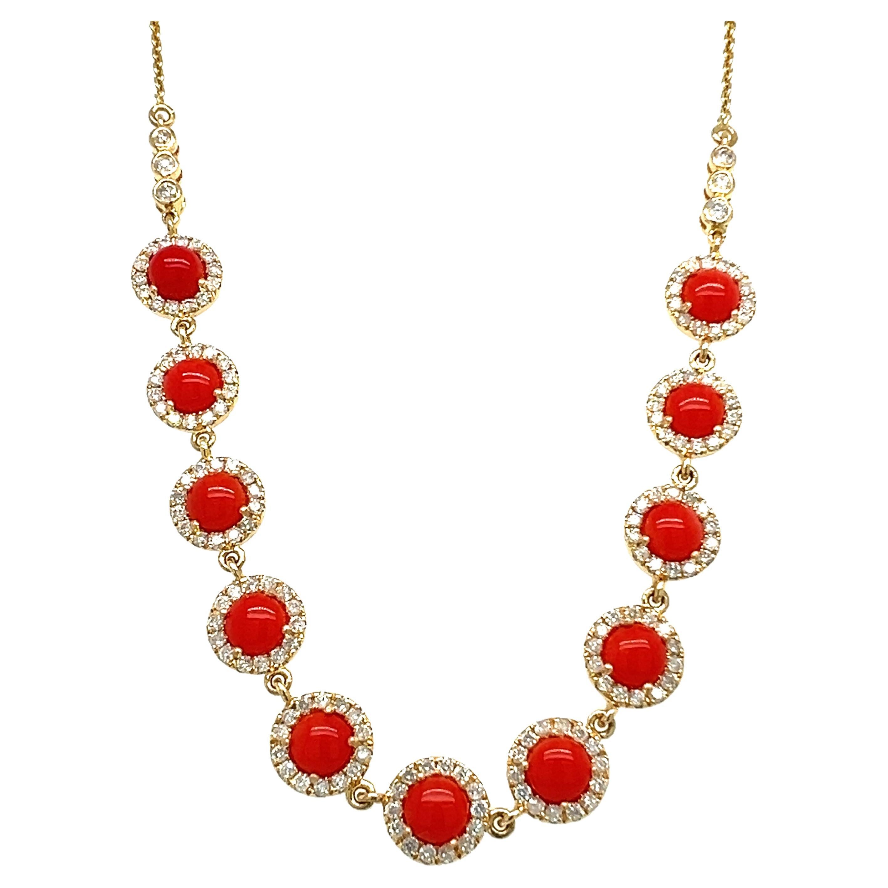  18 Kt gold natural Coral and diamond necklace