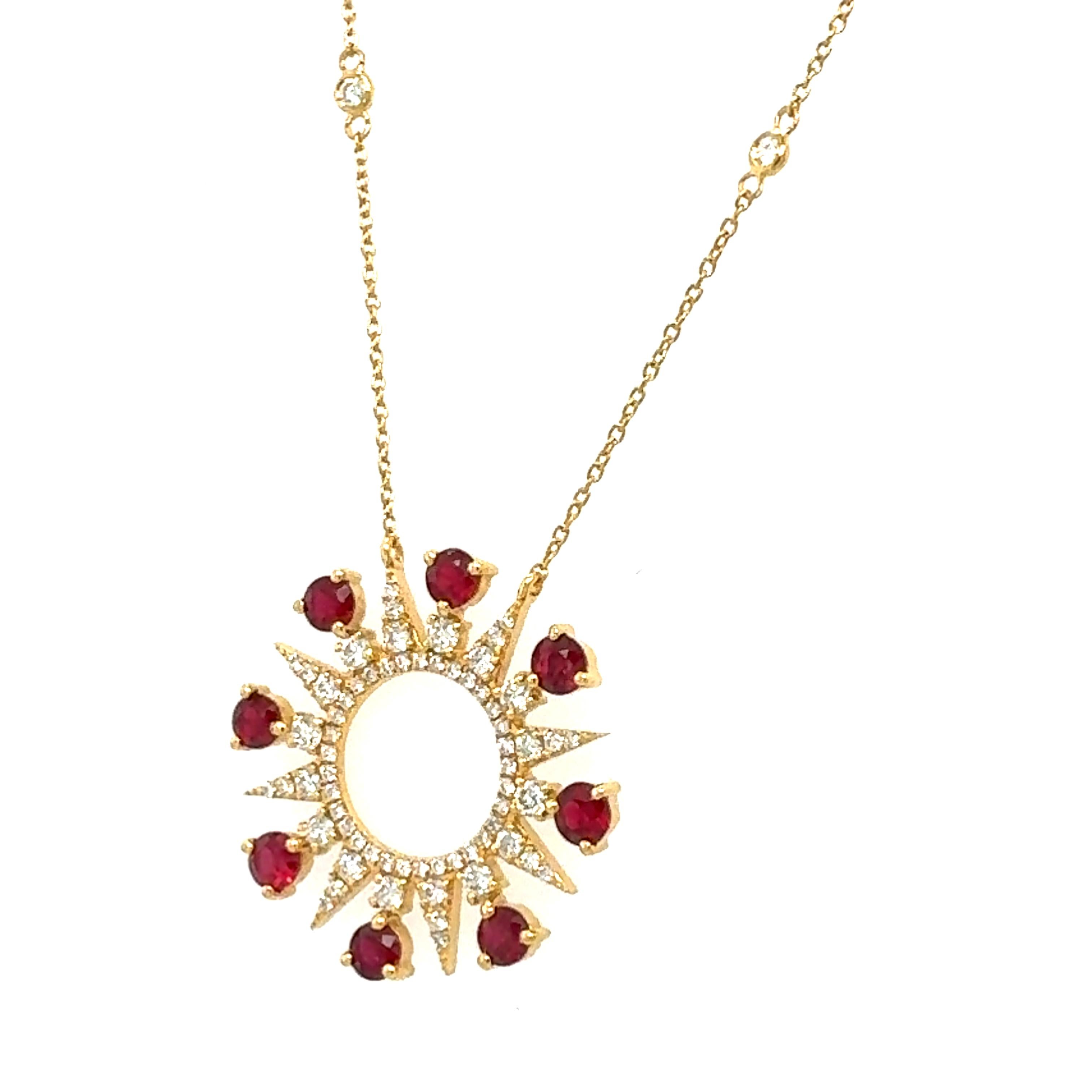 18 Kt gold natural Ruby and diamond gold necklace In New Condition For Sale In New York, NY