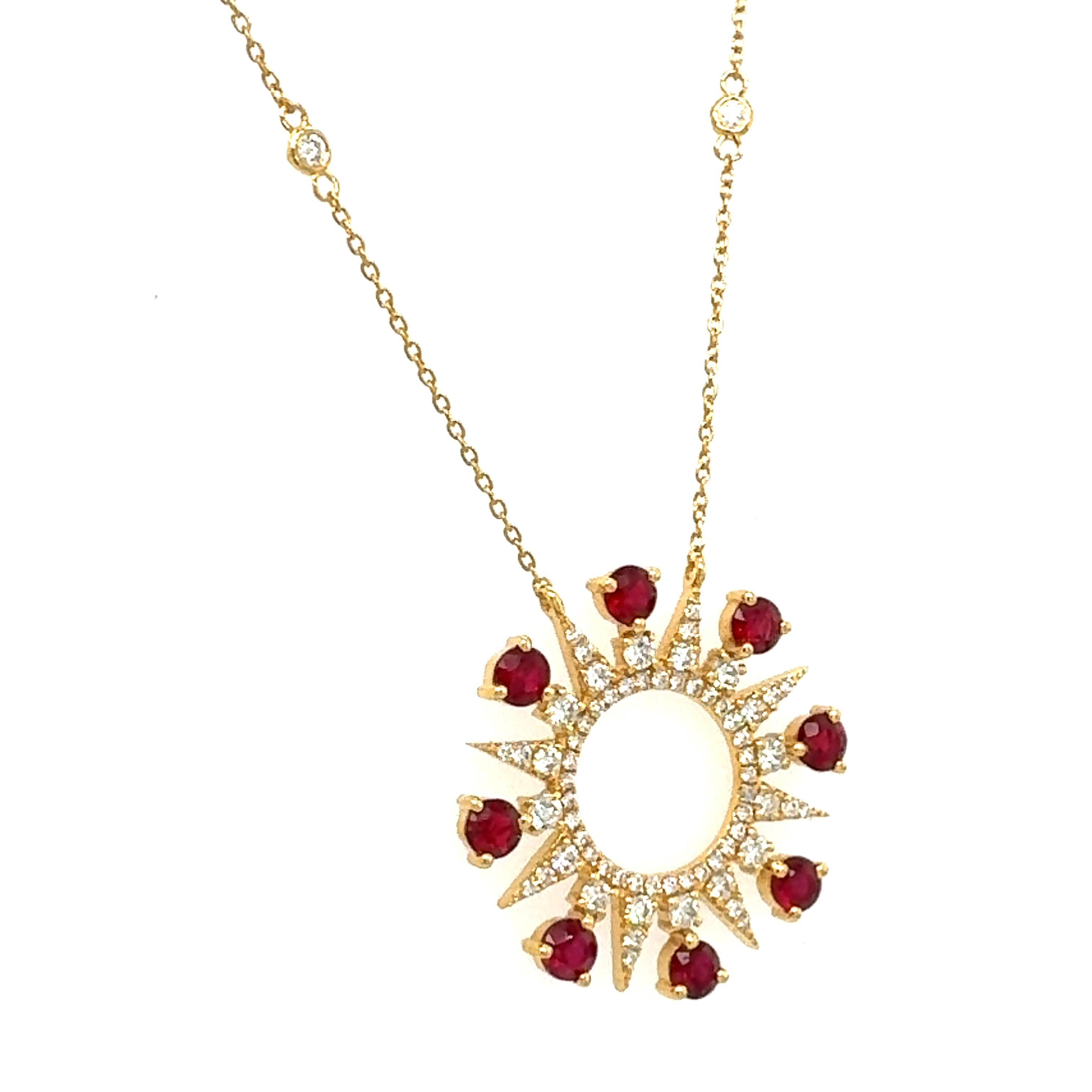Women's 18 Kt gold natural Ruby and diamond gold necklace For Sale
