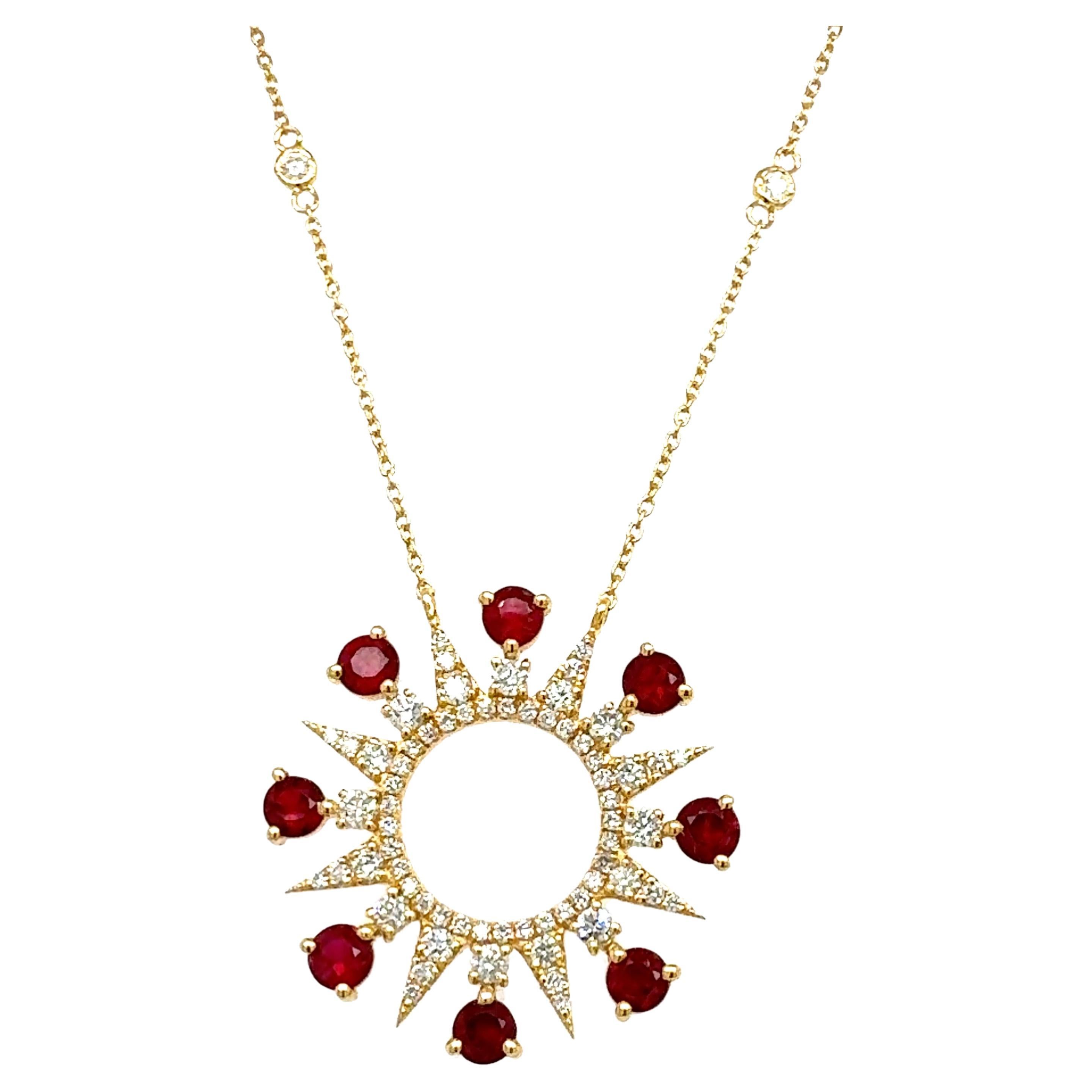 18 Kt gold natural Ruby and diamond gold necklace For Sale