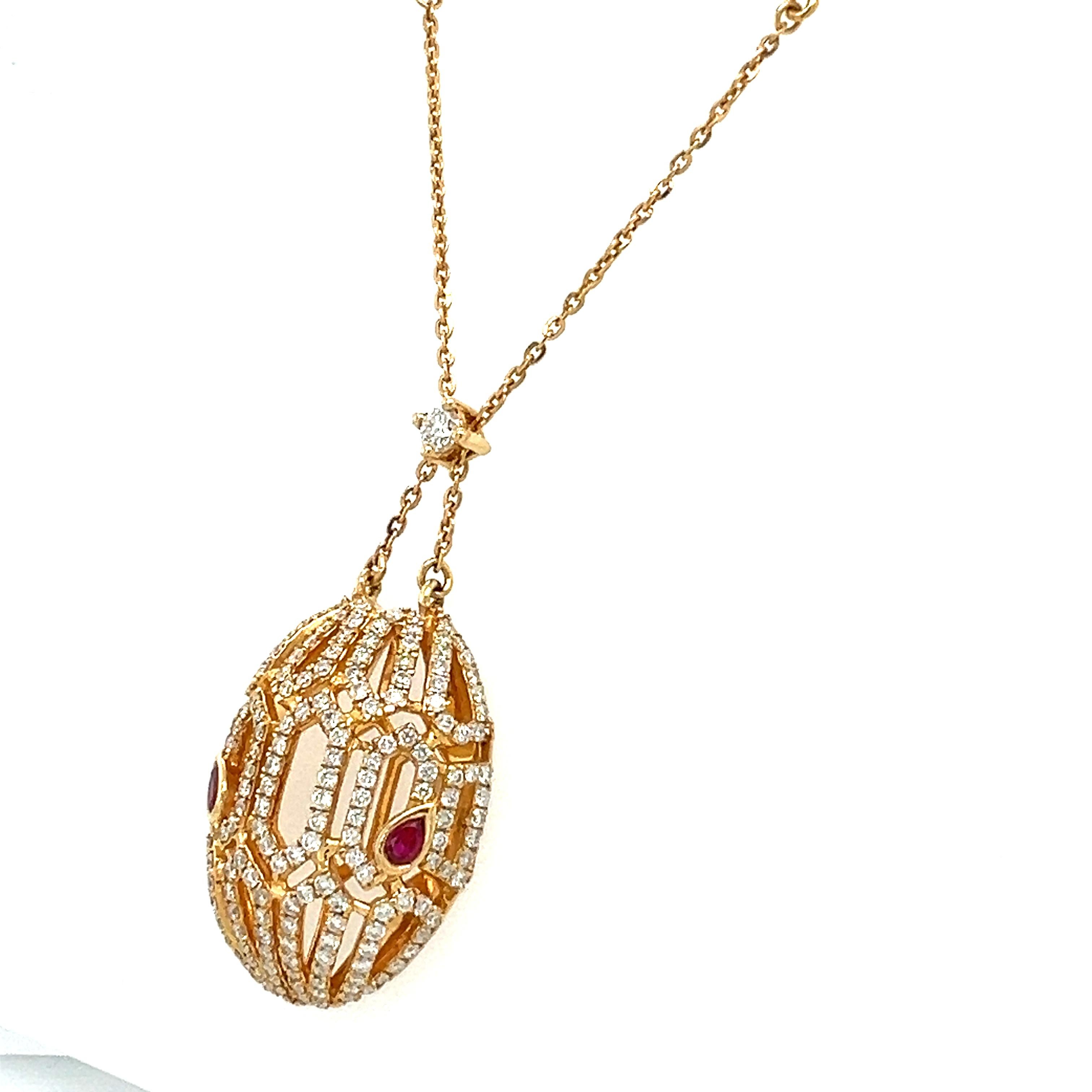 Women's  18 Kt gold natural Ruby and diamond necklace For Sale
