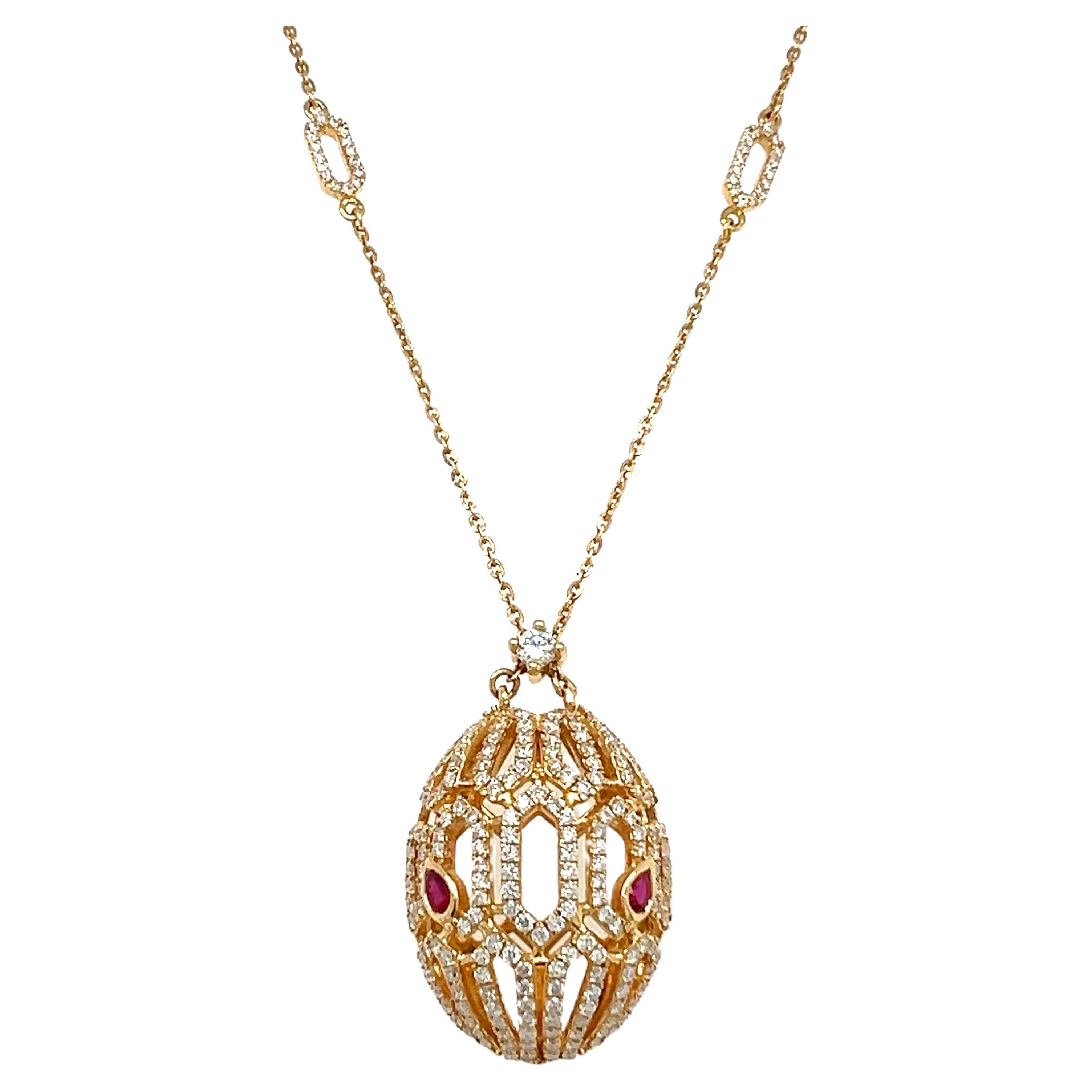  18 Kt gold natural Ruby and diamond necklace For Sale