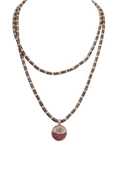 18 Kt Gold Necklace & Pendant With 30 ct. Black & White Diamonds & Rubies
