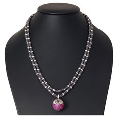 18 Kt Gold Necklace & Pendant With 30 ct. Black & White Diamonds & Rubies