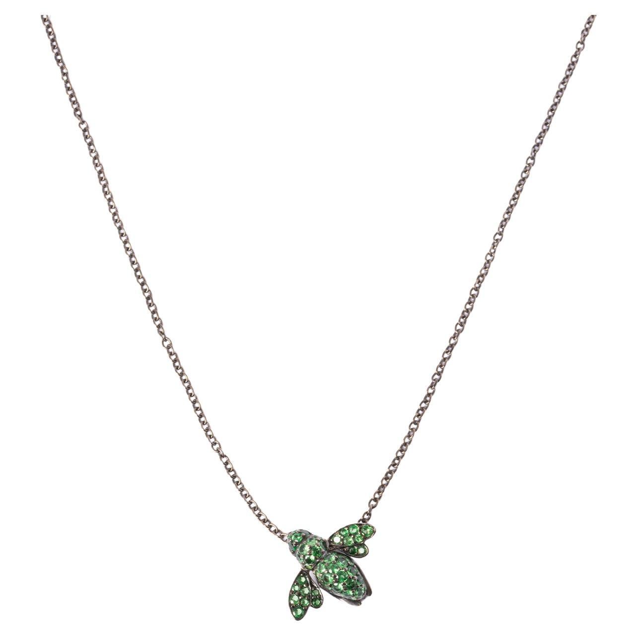 18 Kt Gold Necklace With Green Garnets Bee Pendant For Sale